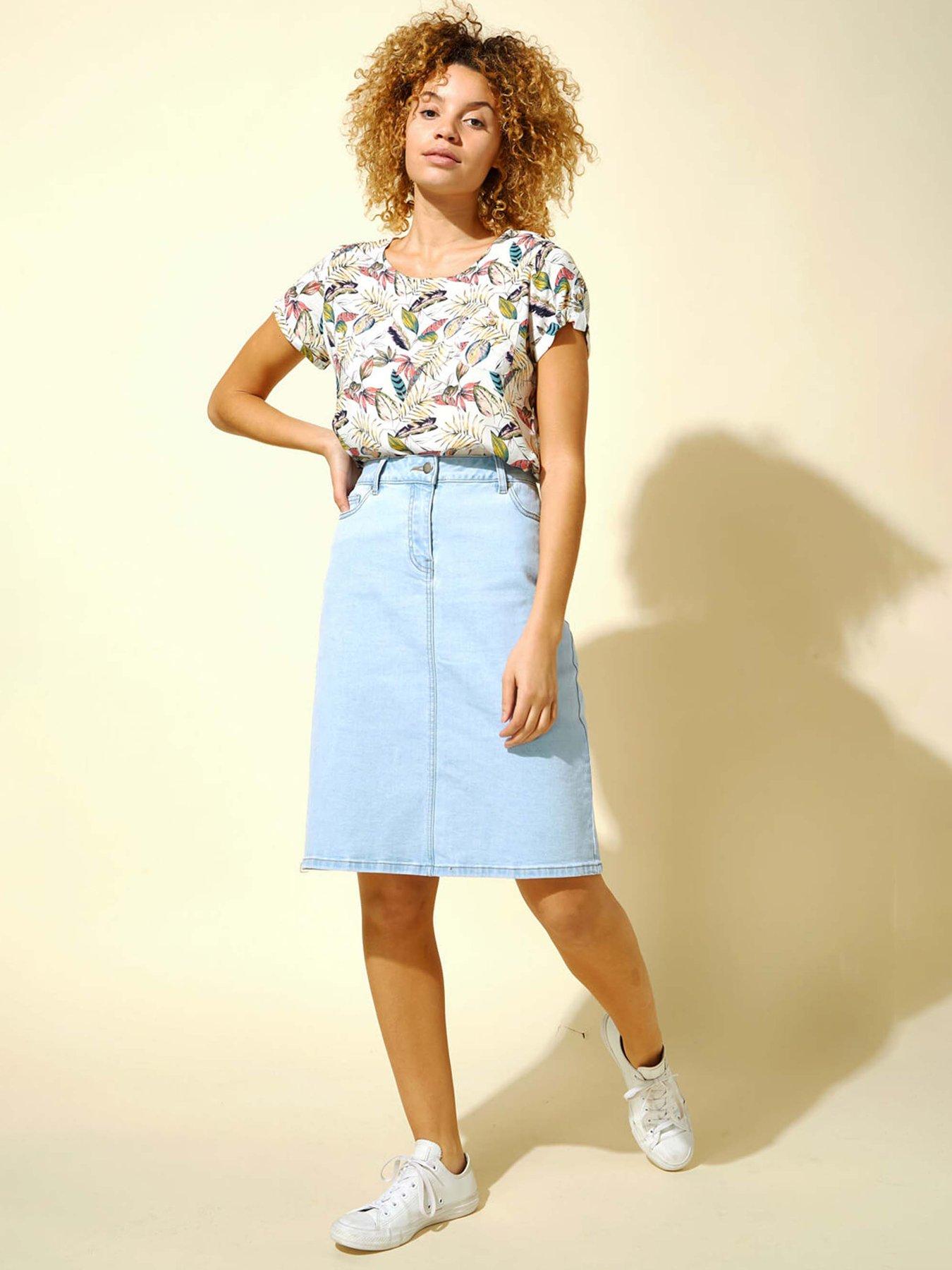Image 3 of 4 of Roman Cotton Denim Stretch A Line Skirt
