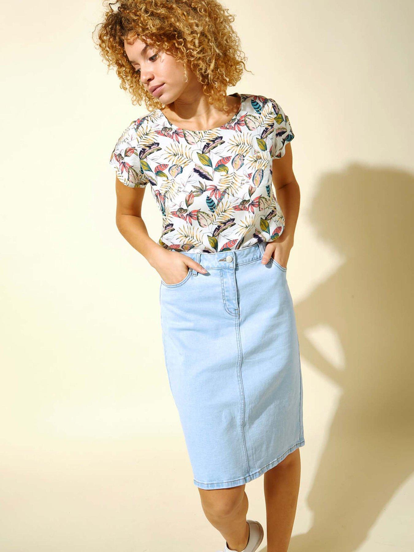 Image 4 of 4 of Roman Cotton Denim Stretch A Line Skirt