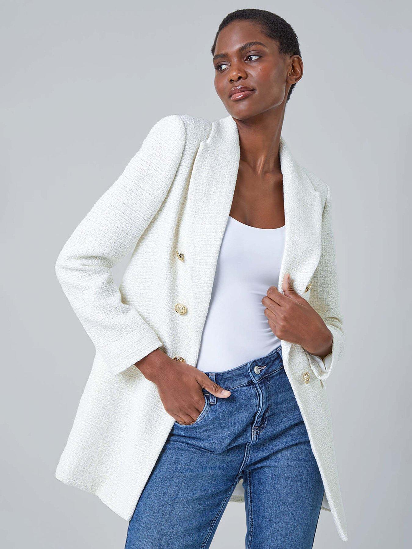 Roman Tailored Longline Boucle Jacket White Very
