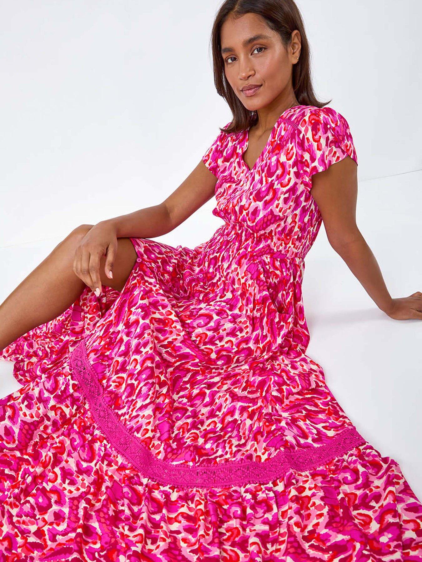 Roman Abstract Print Shirred Waist Maxi Dress