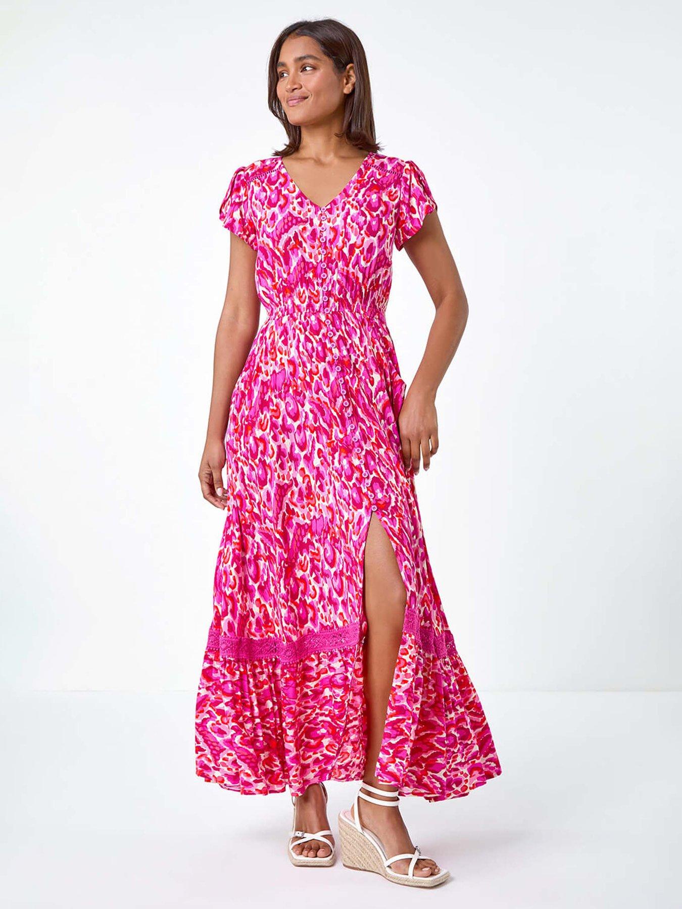Image 2 of 5 of Roman Abstract Print Shirred Waist Maxi Dress