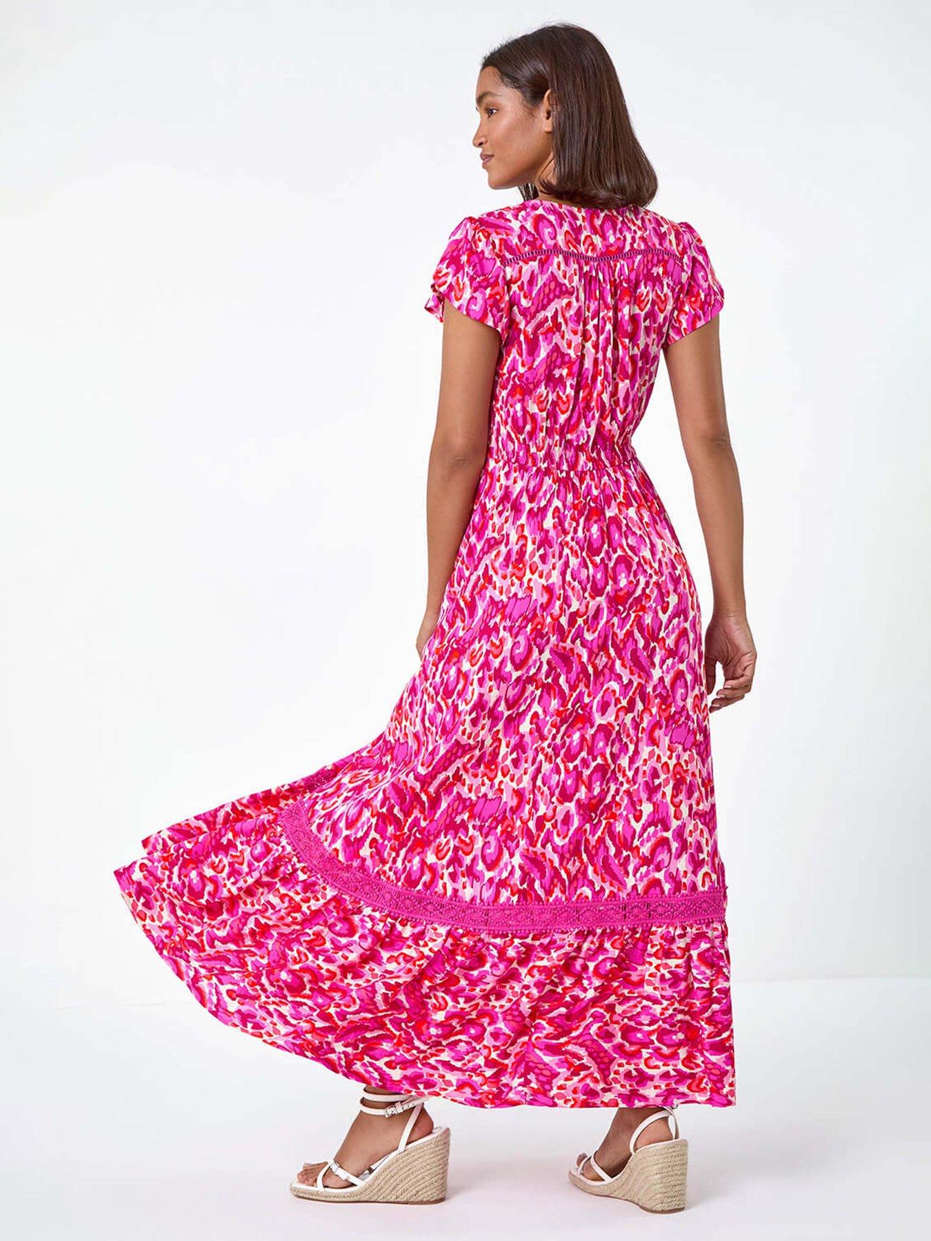 Image 3 of 5 of Roman Abstract Print Shirred Waist Maxi Dress