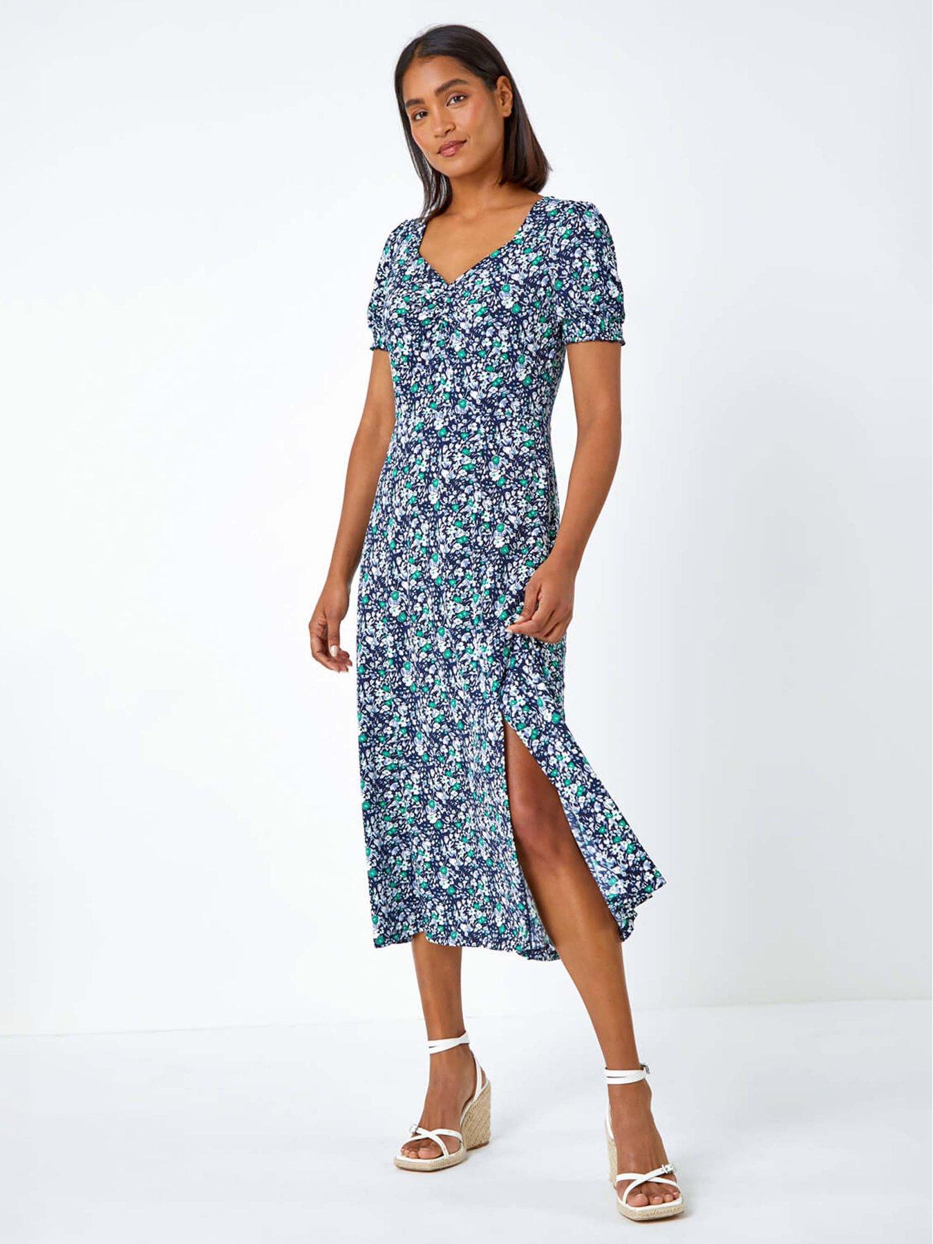 undefined Ditsy Floral Ruched Stretch Midi Dress