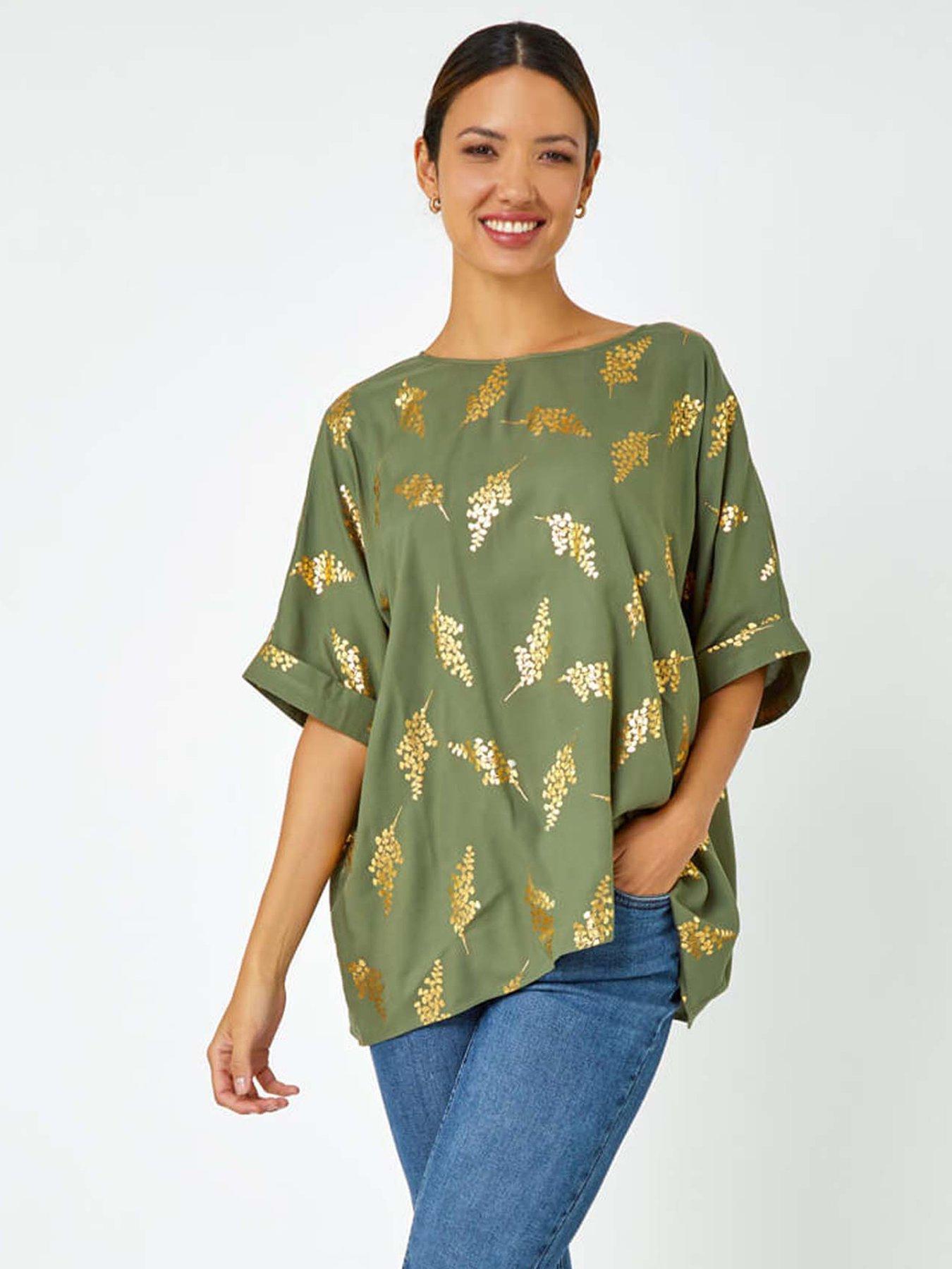 undefined Metallic Leaf Print Oversized T-shirt