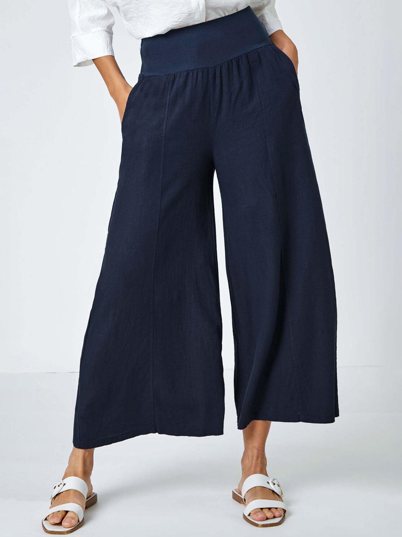 Roman Linen Blend Stretch Waist Culottes