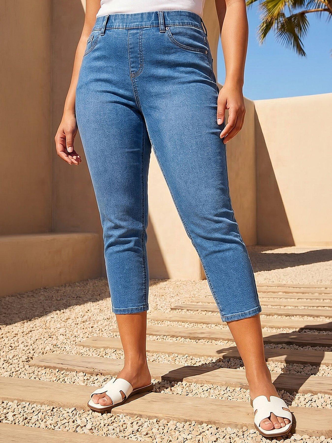Roman Curve Elastic Waist Cropped Denim Jeggings