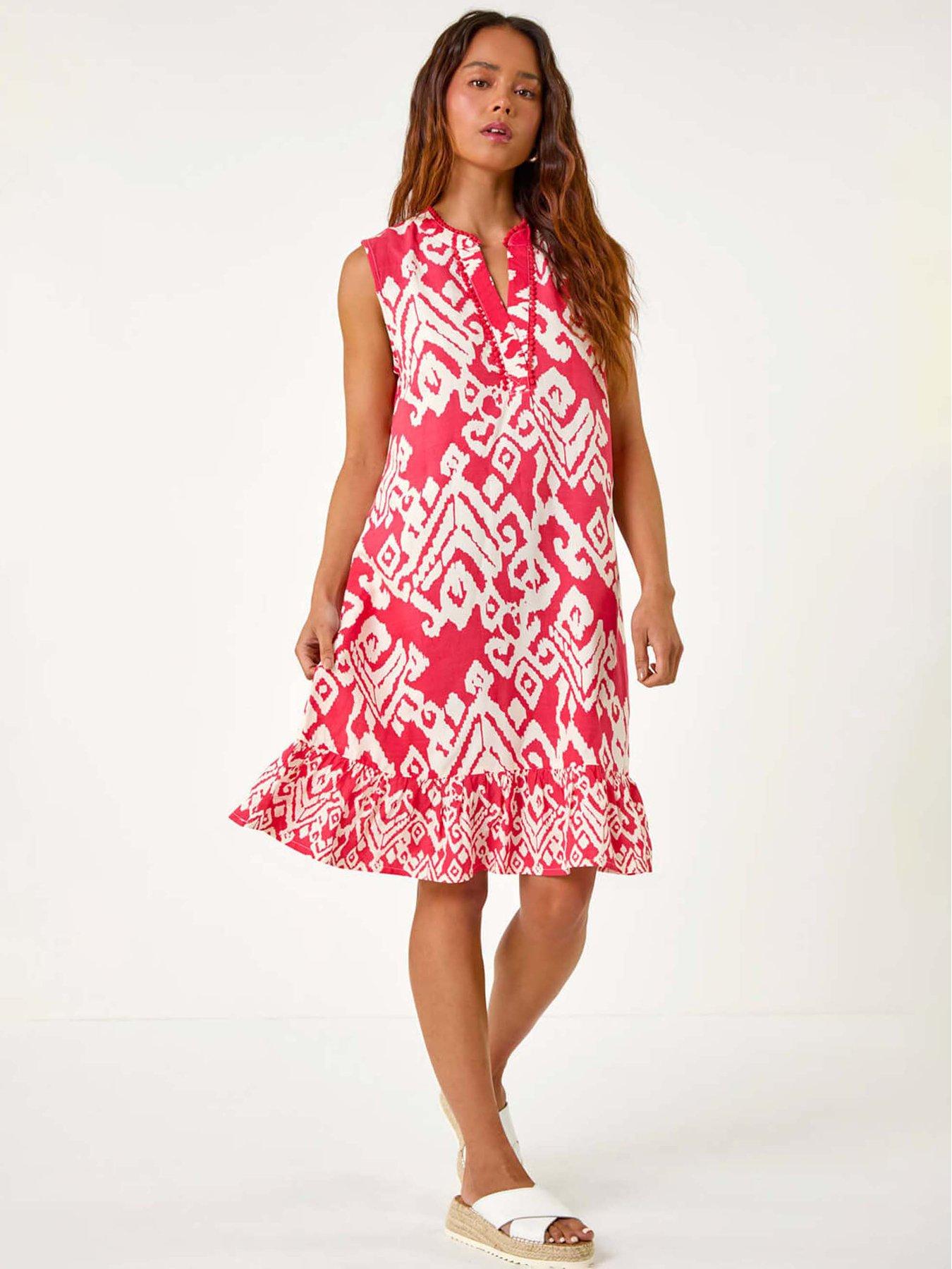 Image 1 of 5 of Roman Petite Aztec Print Frill Hem Dress