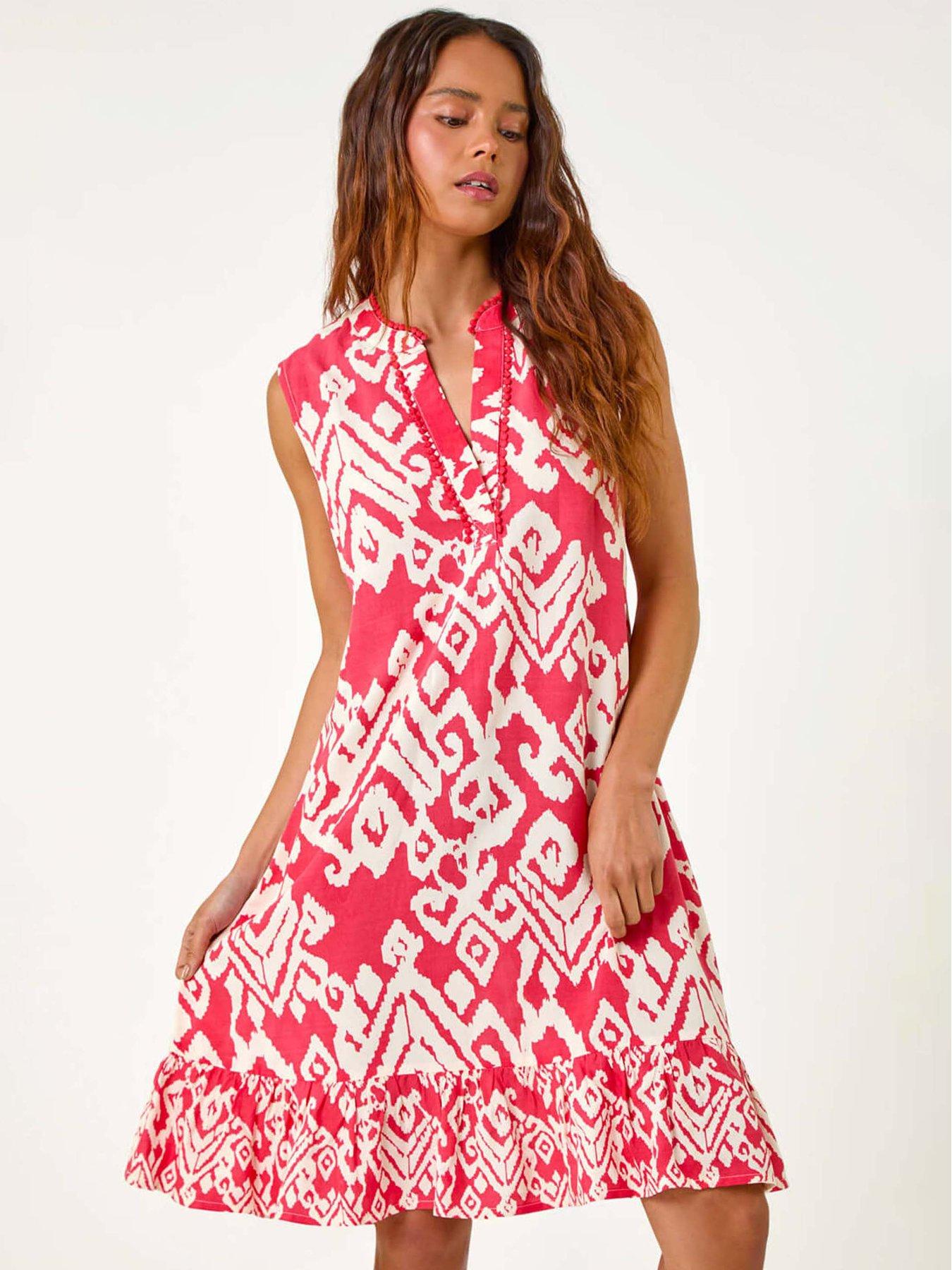 Image 3 of 5 of Roman Petite Aztec Print Frill Hem Dress