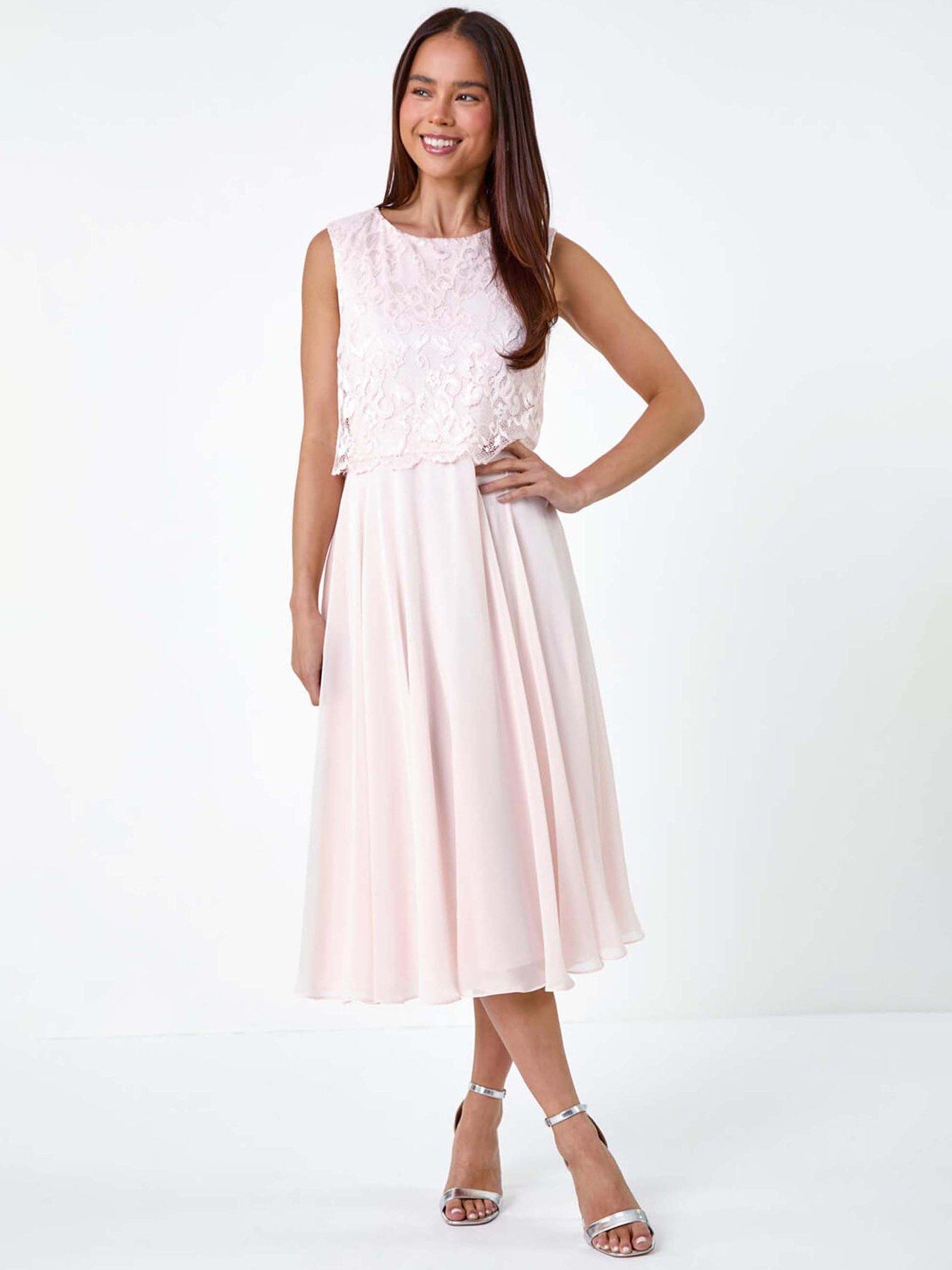 undefined Petite Chiffon Overlay Lace Midi Dress