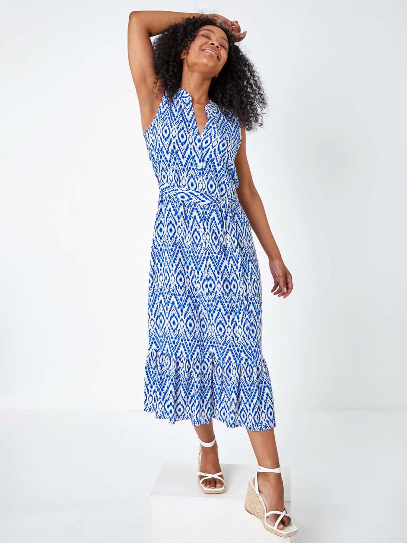 Image 2 of 5 of Roman Petite Aztec Print Frill Shirt Dress