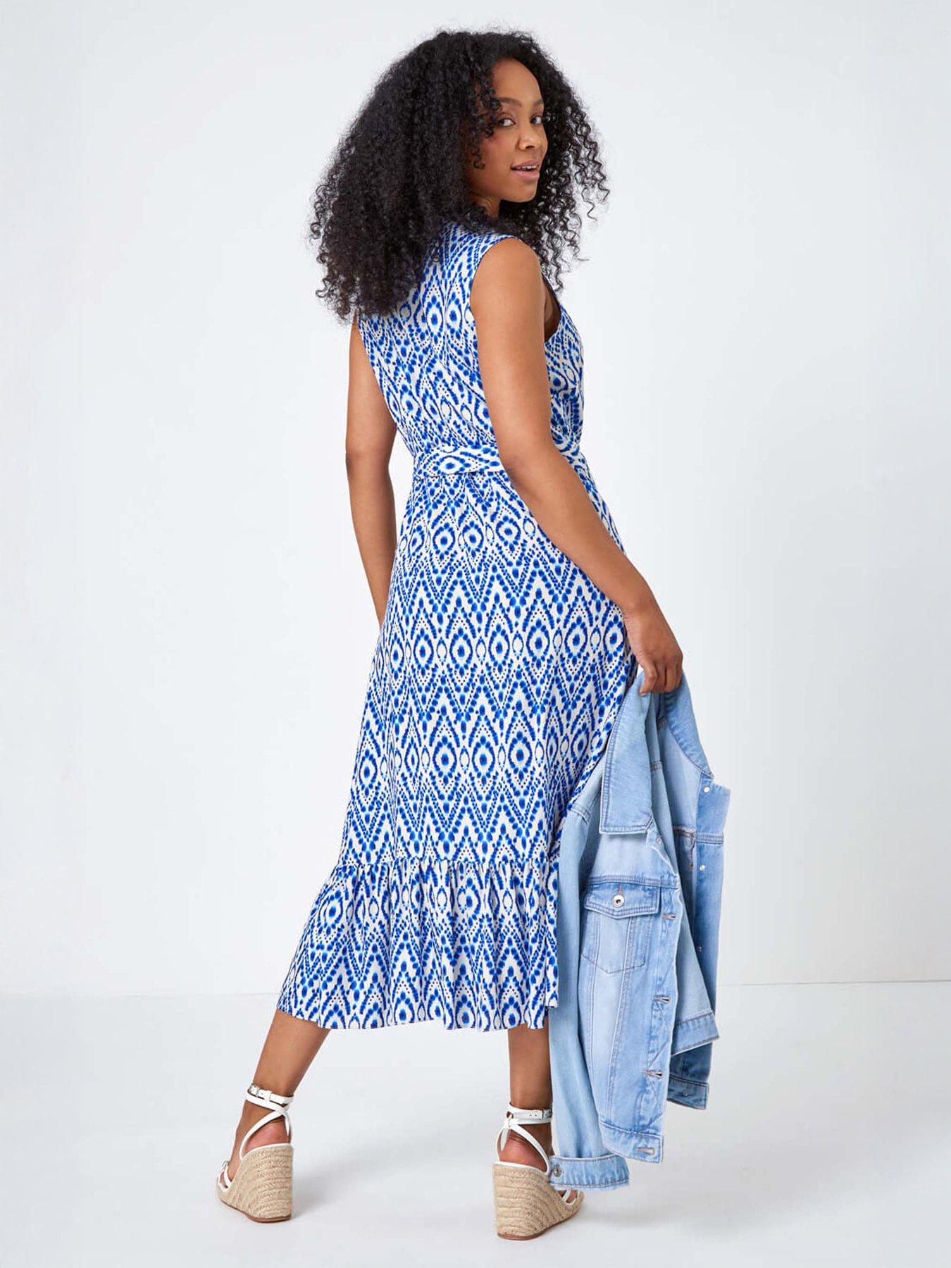 Image 3 of 5 of Roman Petite Aztec Print Frill Shirt Dress