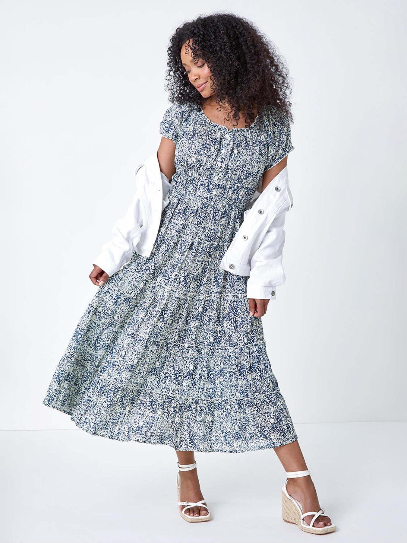 Image of Roman Petite Abstract Puff Sleeve Cotton Dress