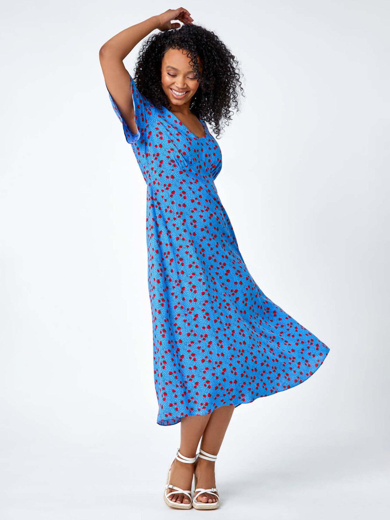 undefined Petite Strawberry Print Midi Tea Dress