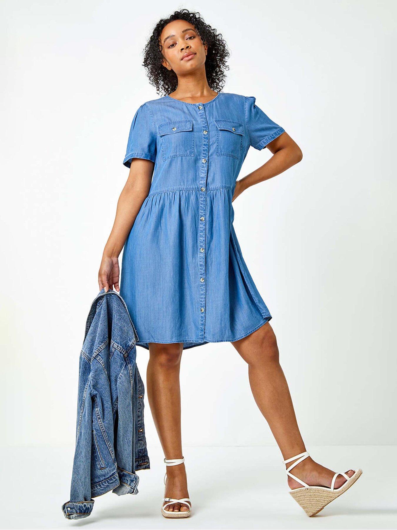 undefined Petite Pocket Detail Denim Dress