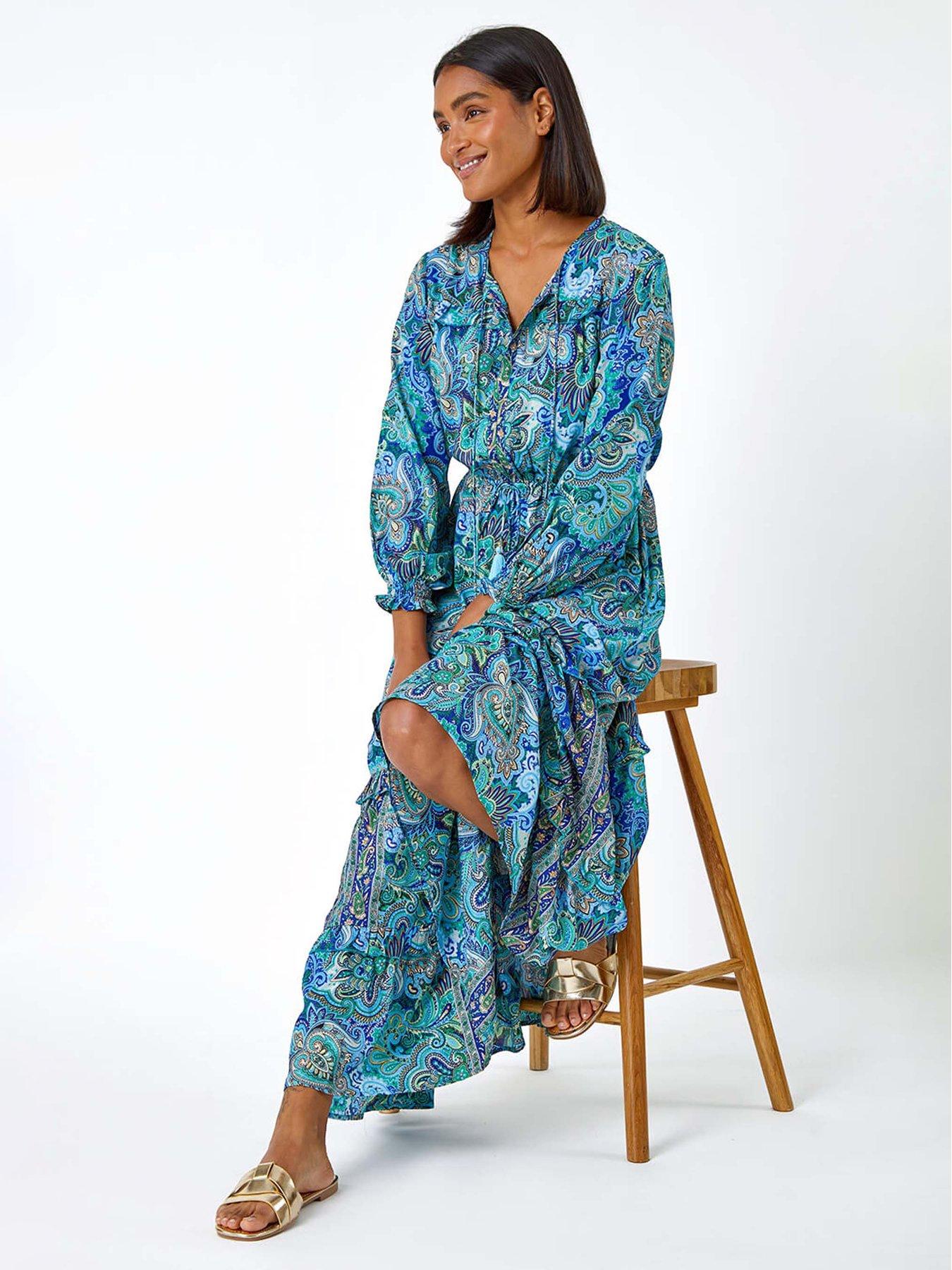Blue Dress Boho Chic Bohemian Dresses Roman Paisley Print