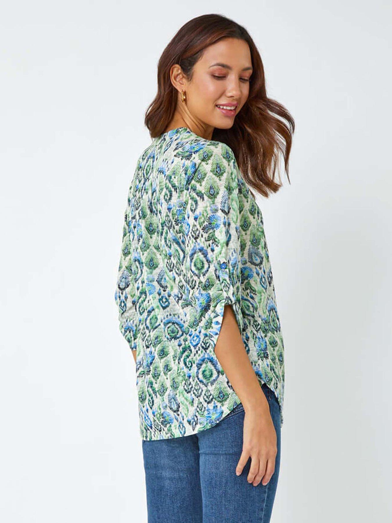 Image 2 of 5 of Roman Aztec Burnout Print Relaxed V-neck Tunic Top