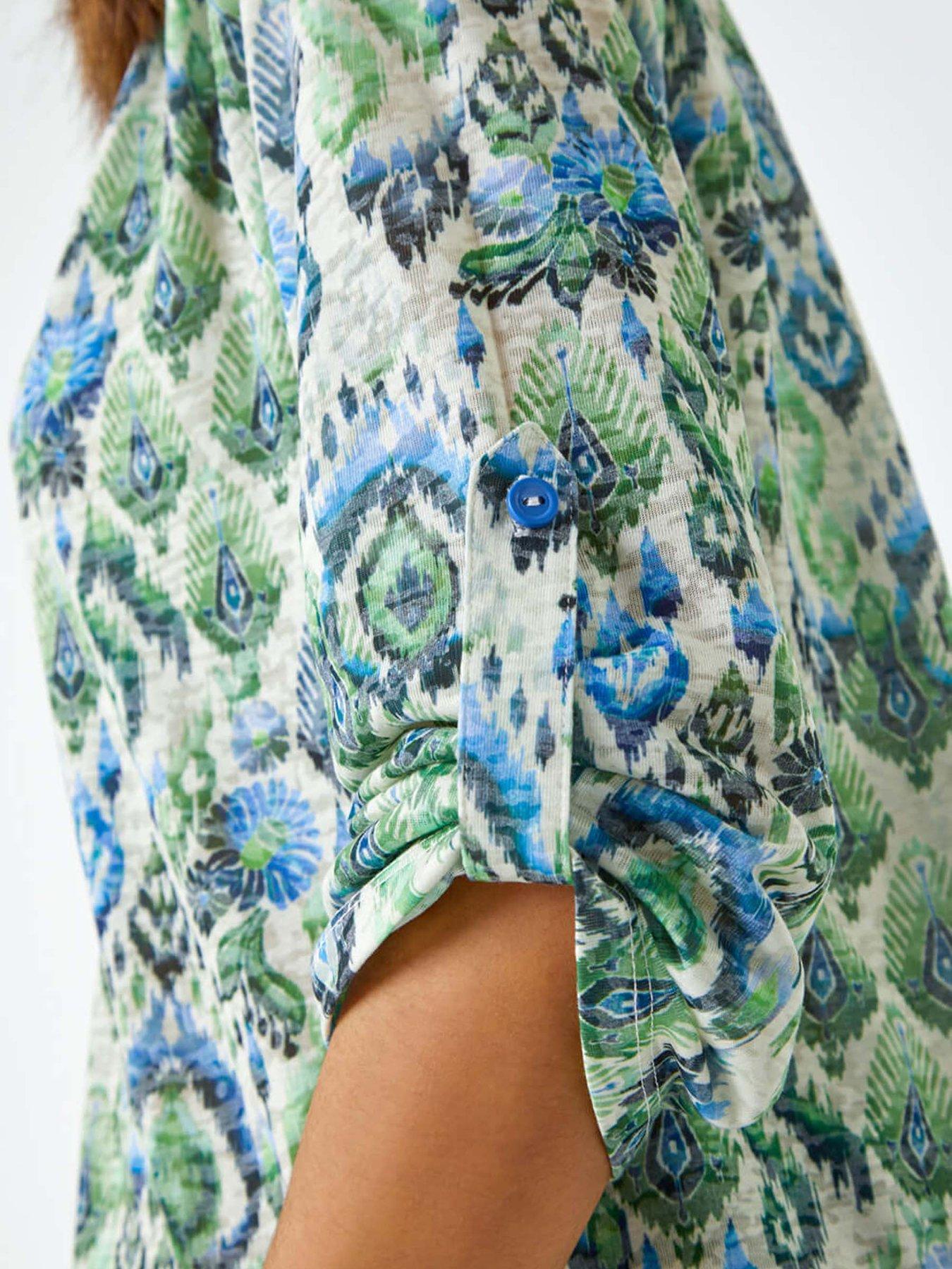 Image 5 of 5 of Roman Aztec Burnout Print Relaxed V-neck Tunic Top