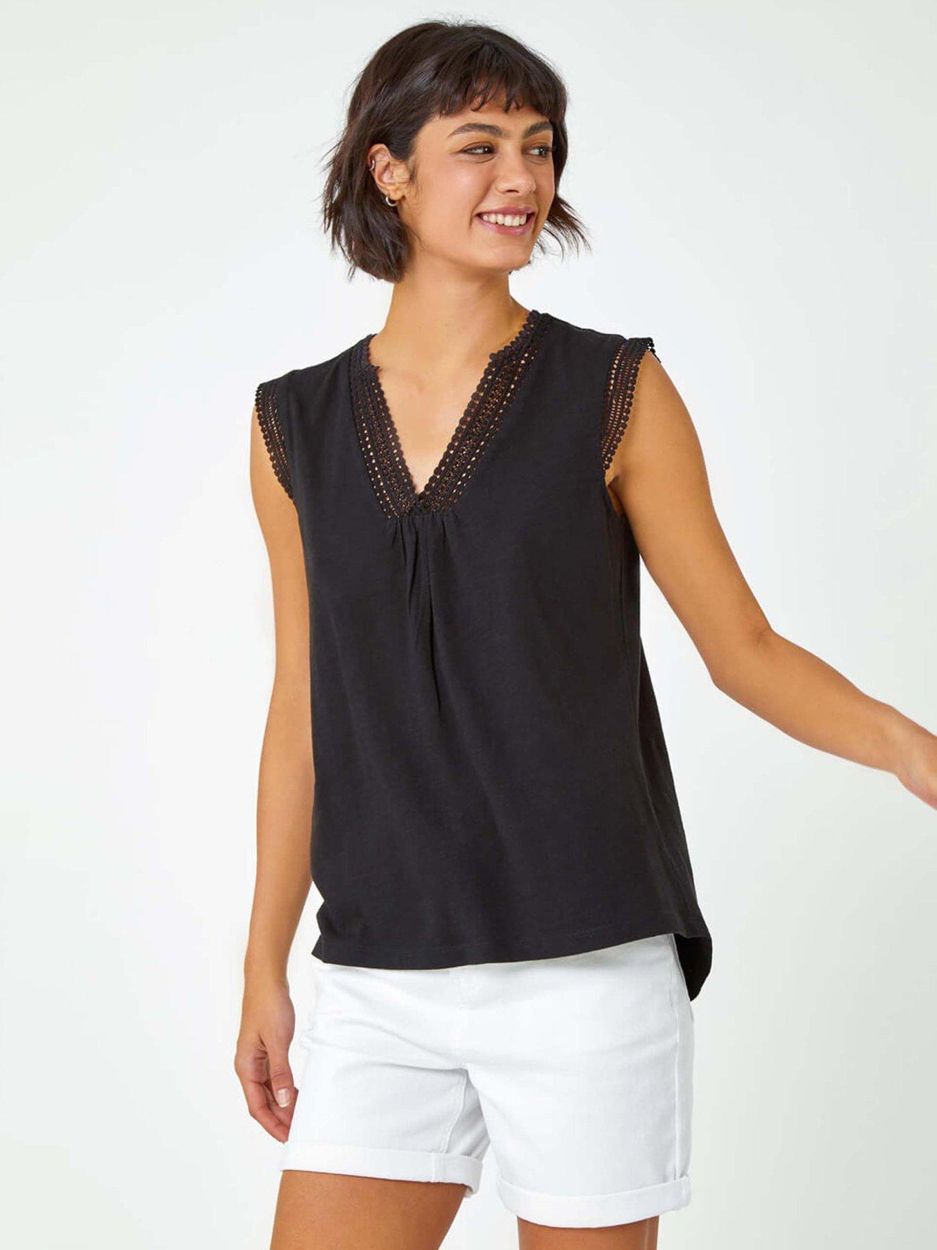 undefined Sleeveless Lace Trim Cotton Top