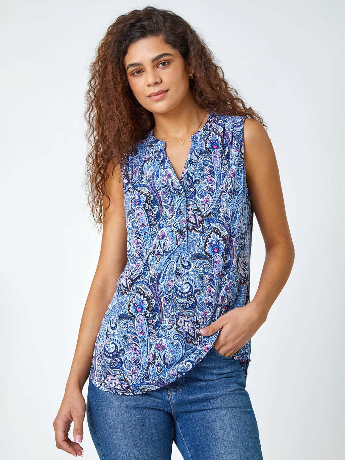 undefined Paisley Print Sleeveless Stretch Top