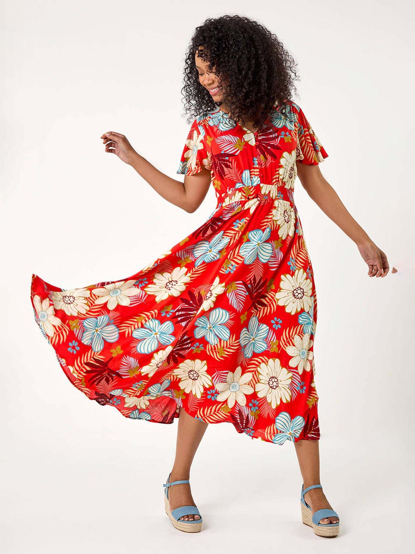 undefined Petite Floral Print Shirred Midi Dress