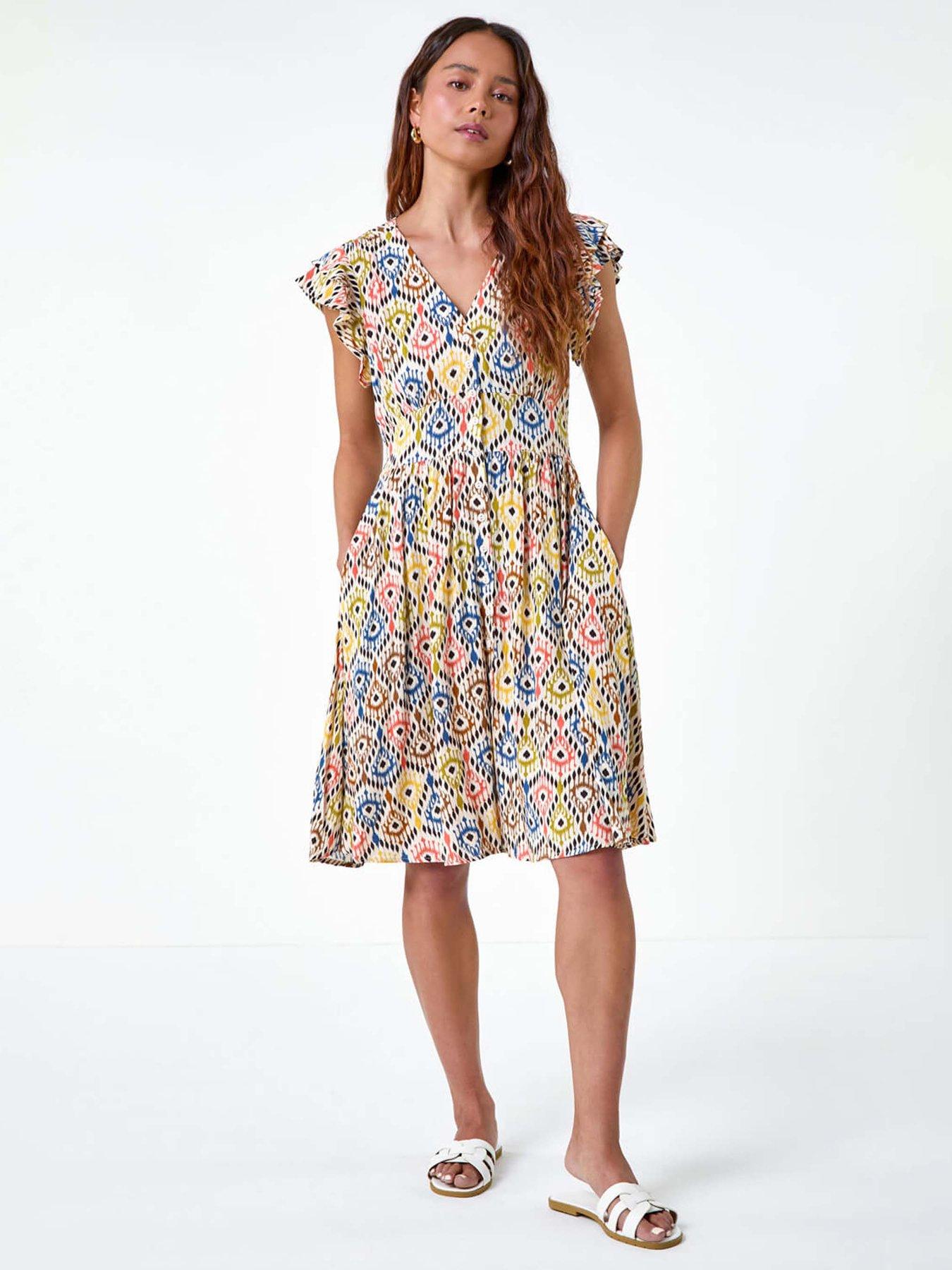 undefined Petite Aztec Print Frill Pocket Dress