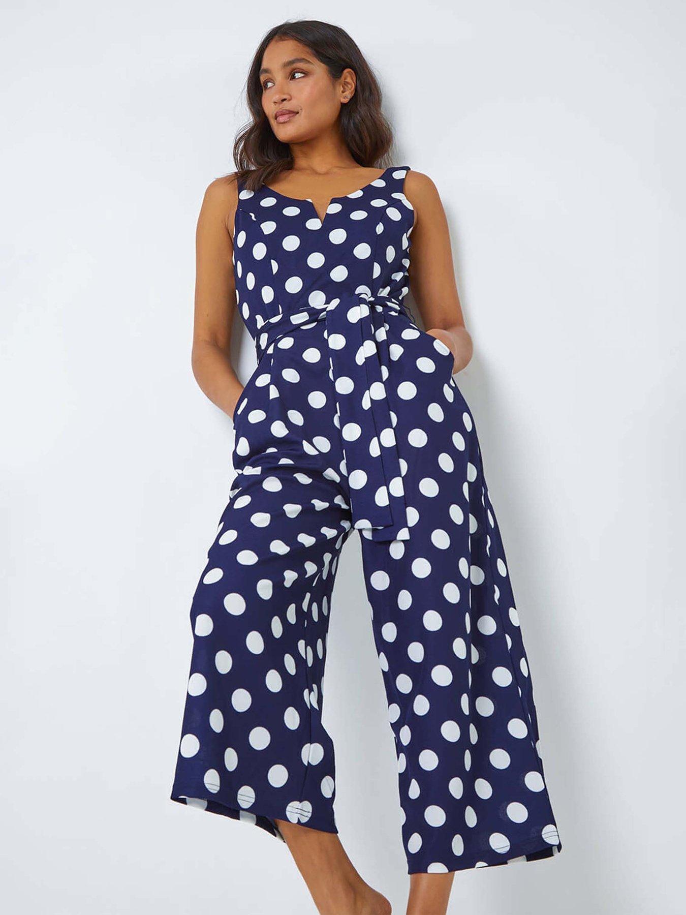 undefined Spot Print Belted Jumpsuit