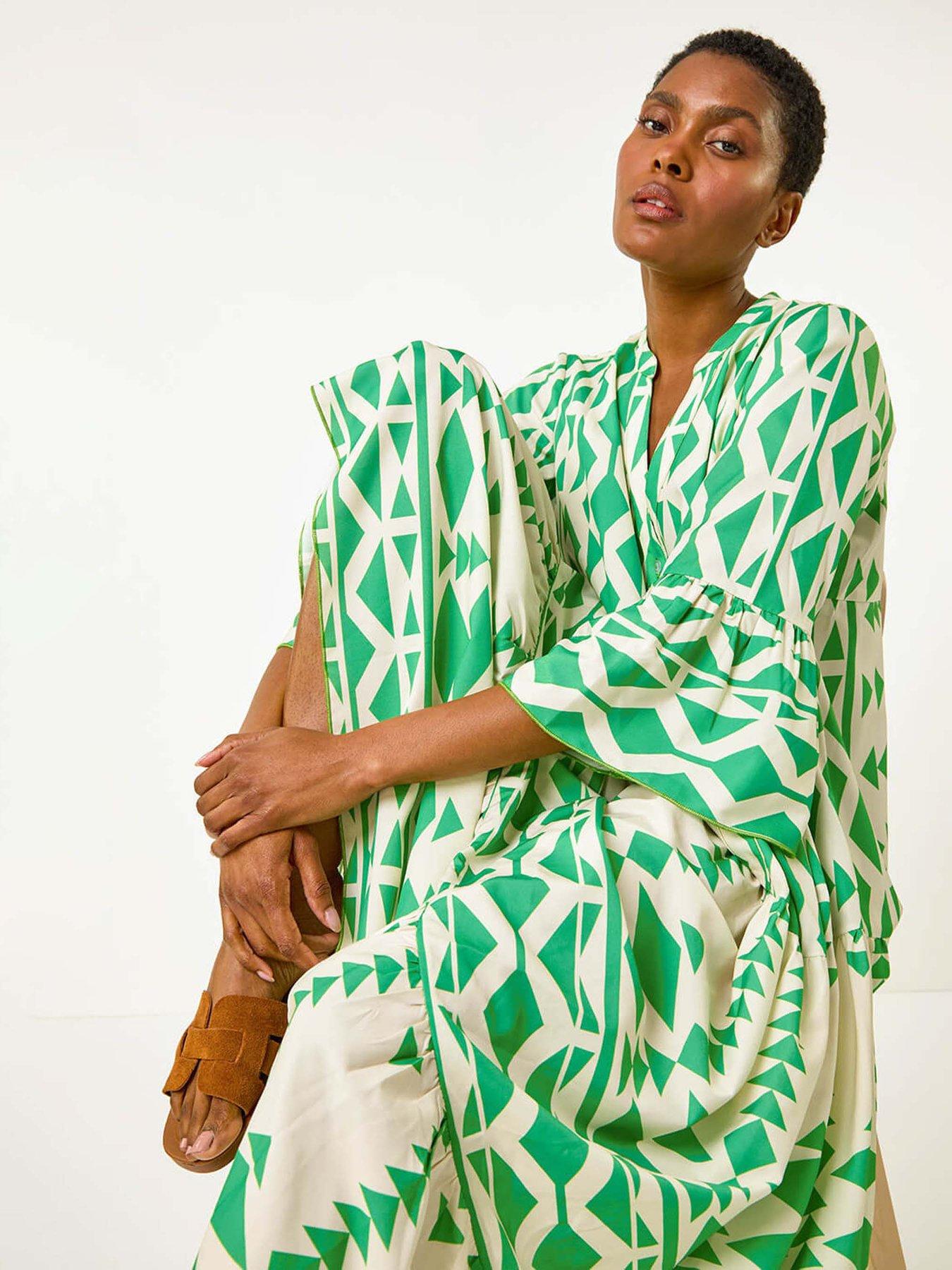 Image 4 of 5 of Roman Aztec Print Tiered Midi Smock Dress