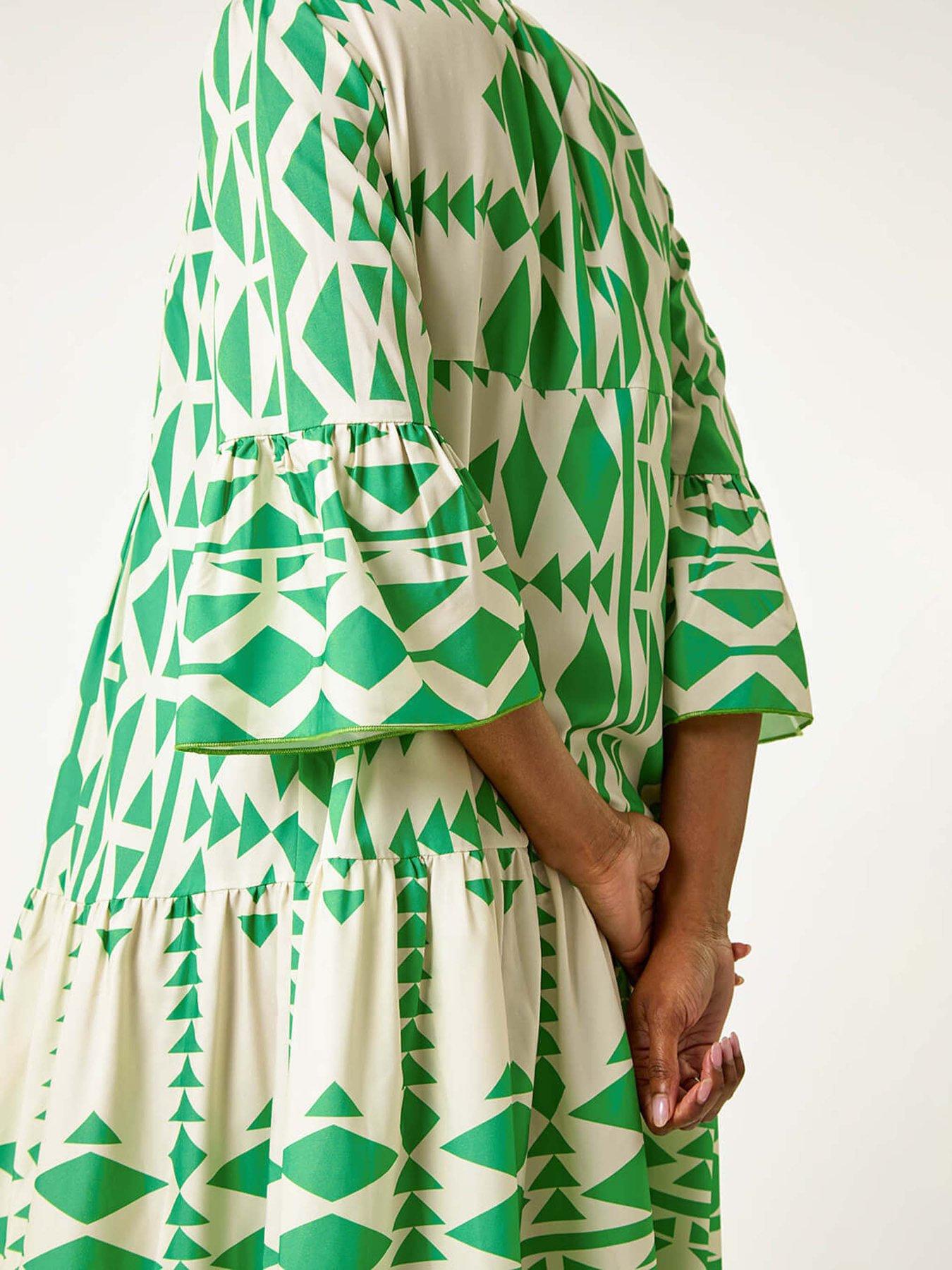 Image 5 of 5 of Roman Aztec Print Tiered Midi Smock Dress