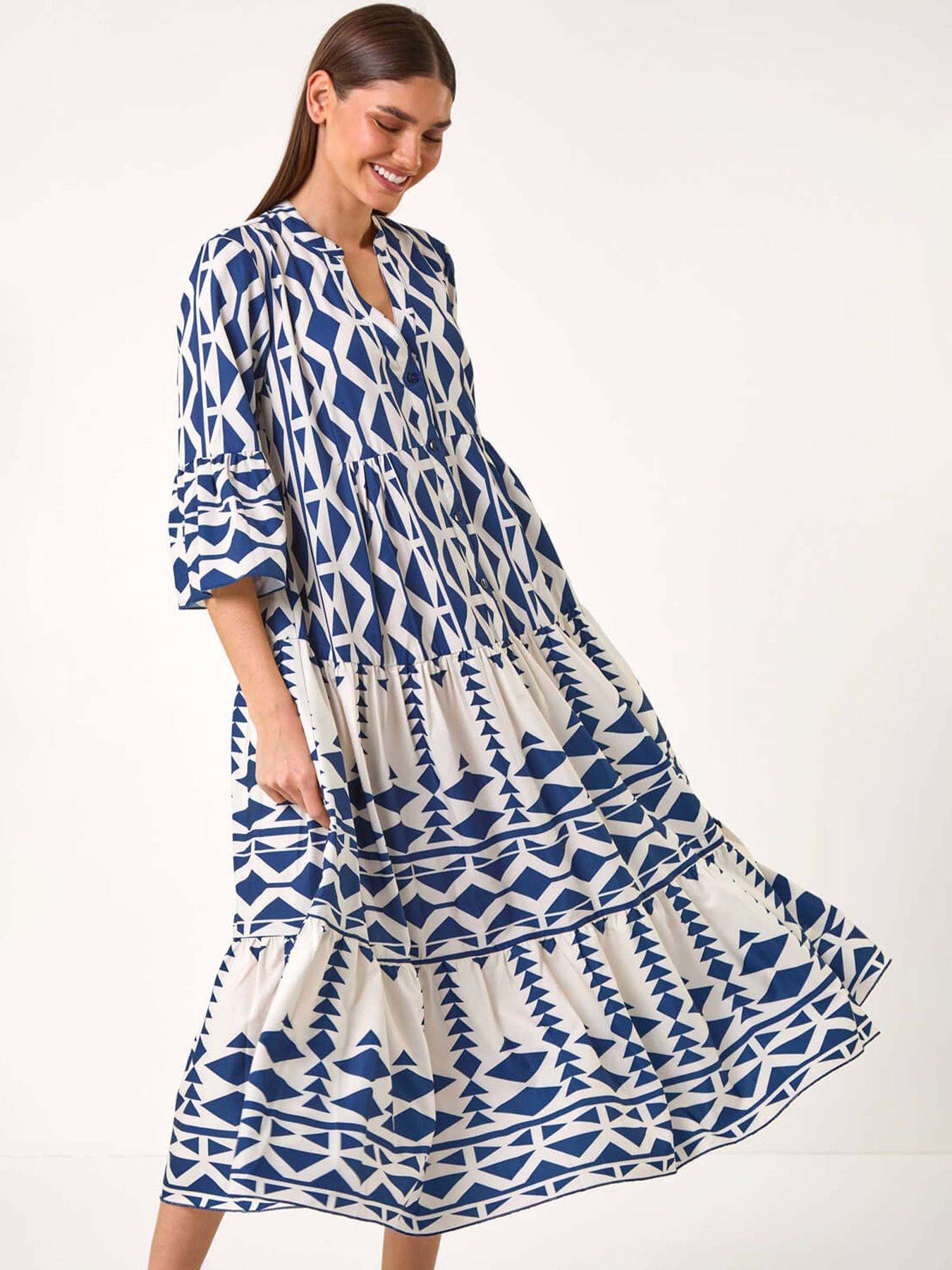 undefined Aztec Print Tiered Midi Smock Dress