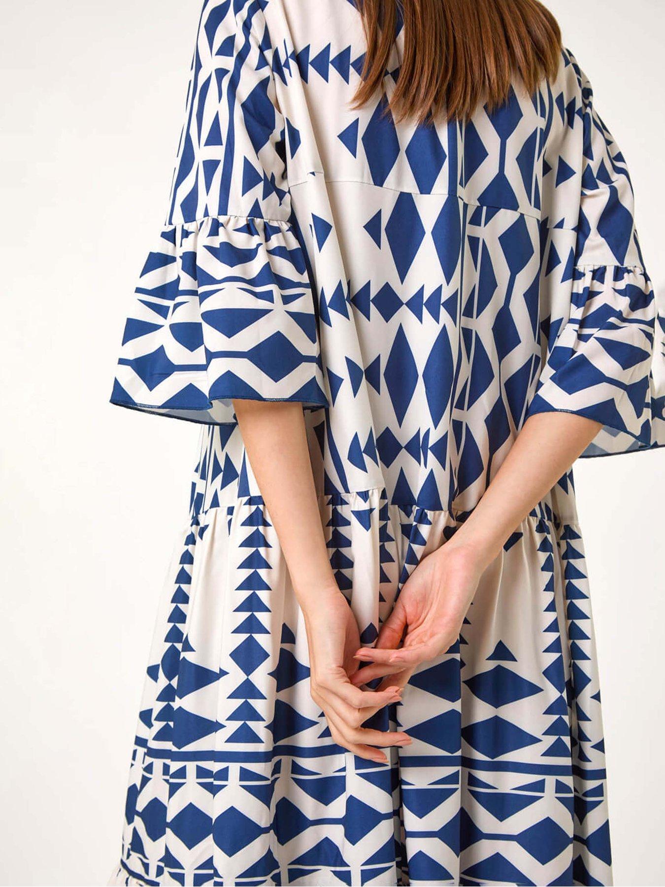 Roman Aztec Print Tiered Midi Smock Dress | Very