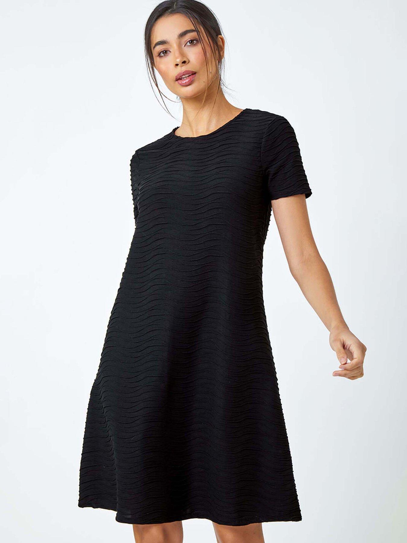 undefined Textured A-line Skater Stretch Dress