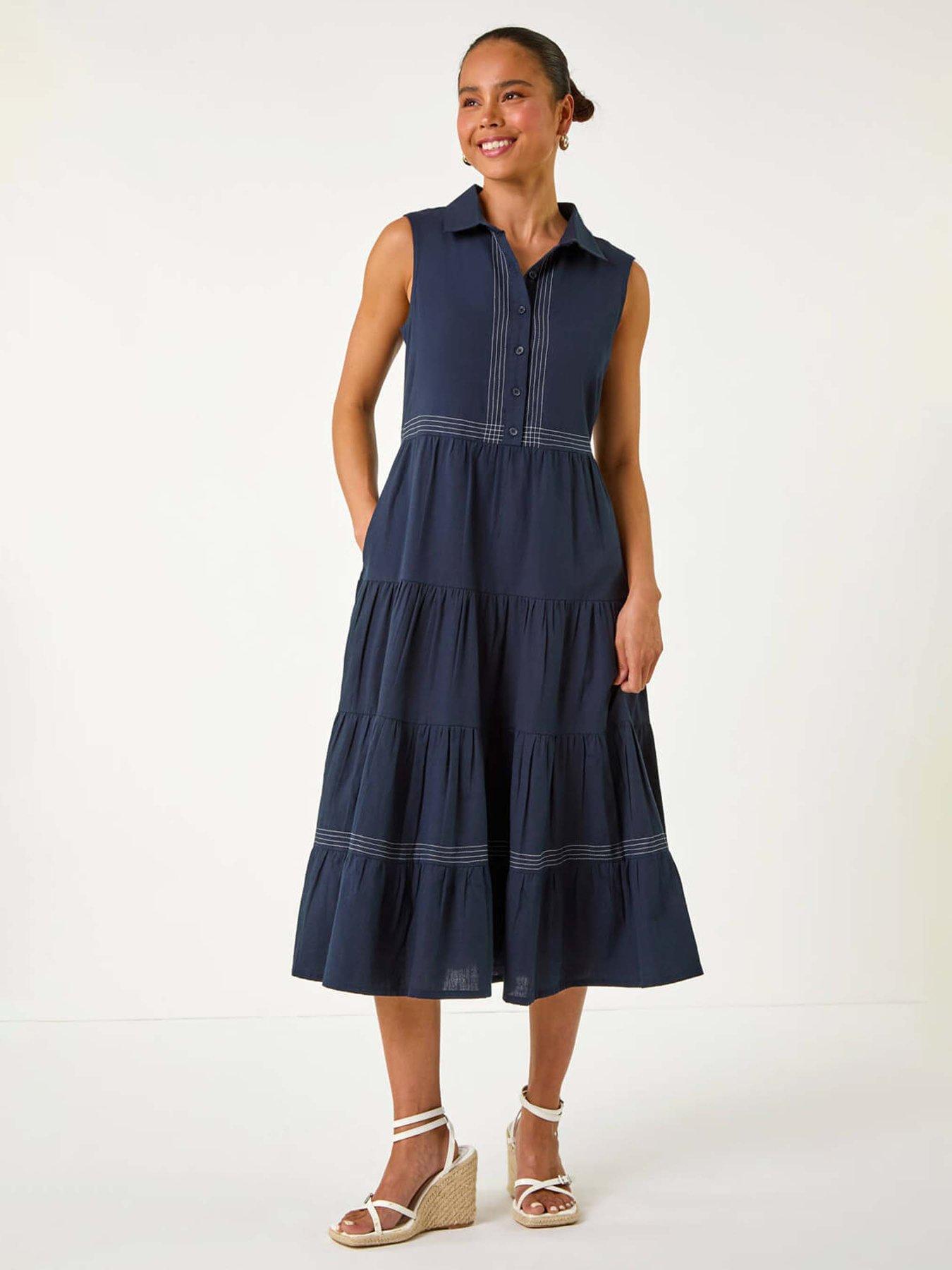 undefined Petite Cotton Pocket Tiered Midi Dress