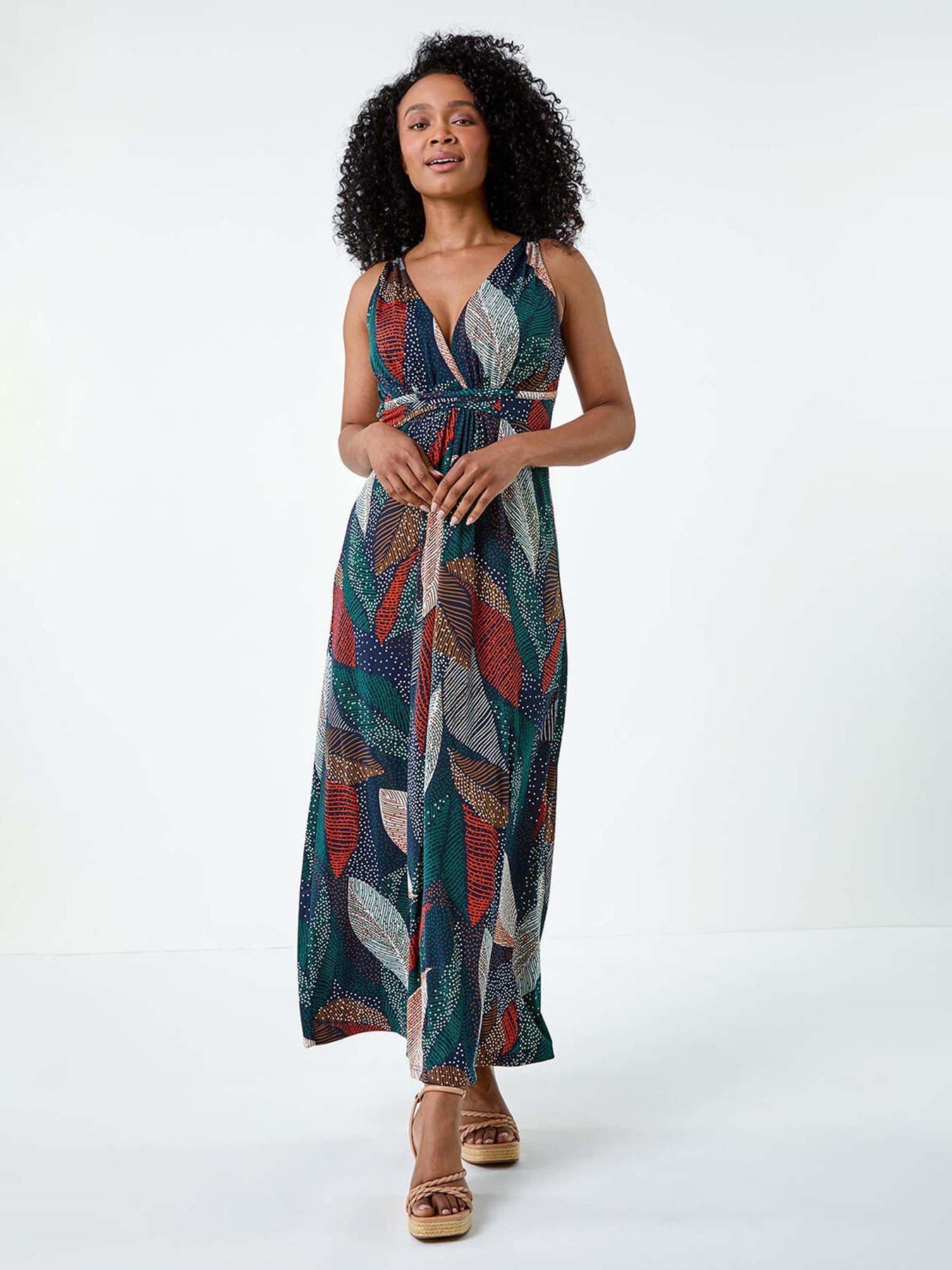 undefined Petite Leaf Print Stretch Maxi Dress