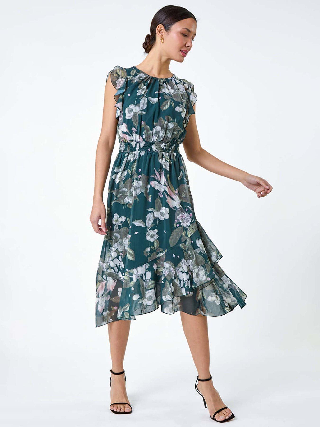 princess polly baby blue dress Floral Frill Asymmetric Wrap Midi Dress