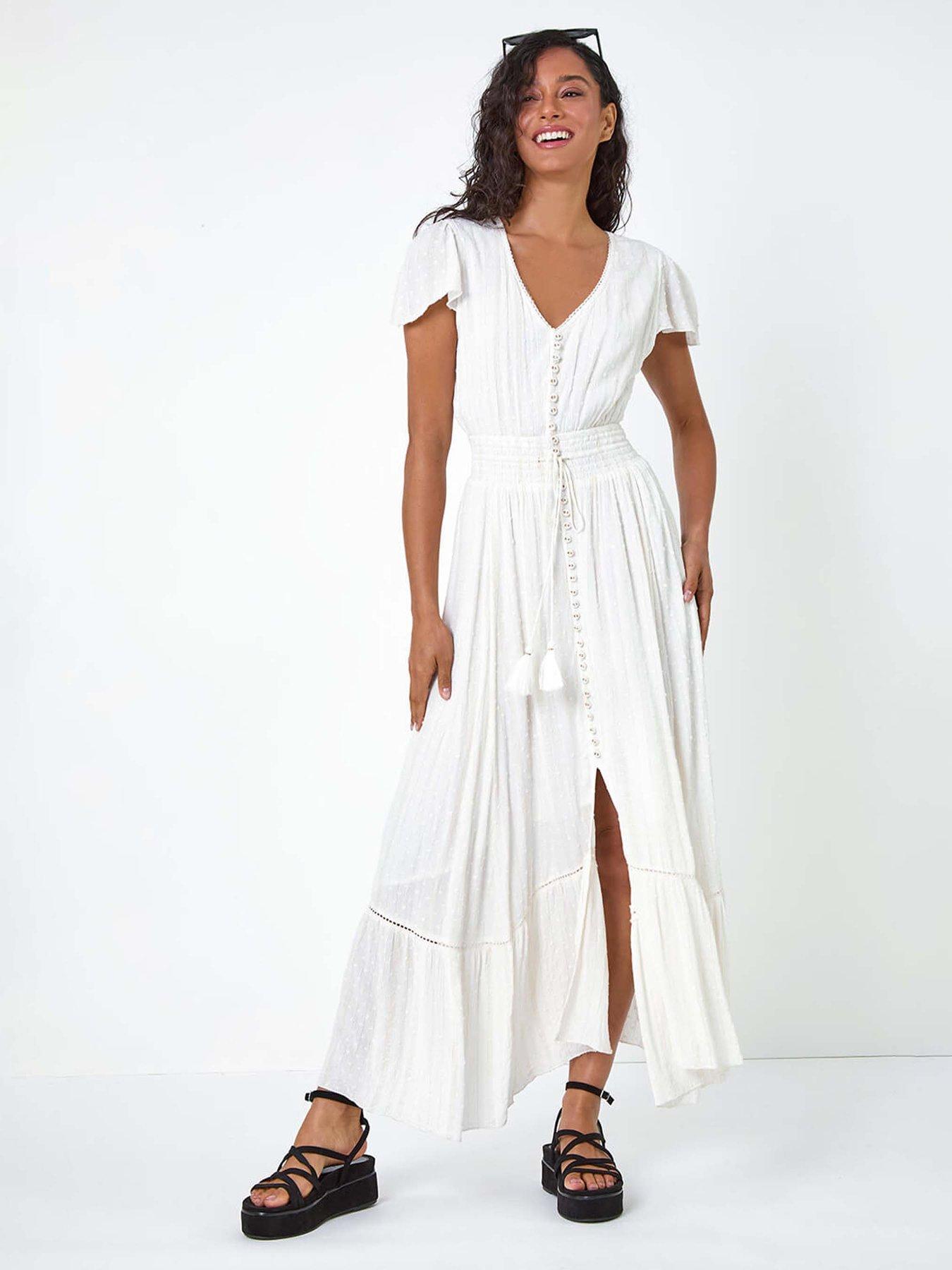 undefined Button Front Shimmer Stripe Maxi Dress