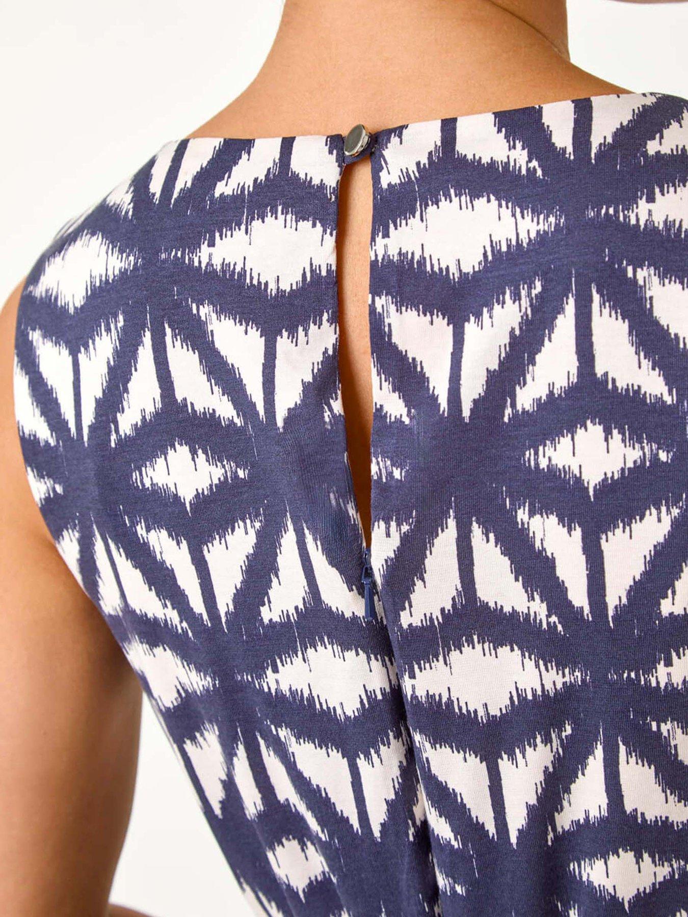  image of roman-petite-geometric-print-pleated-midi-dress