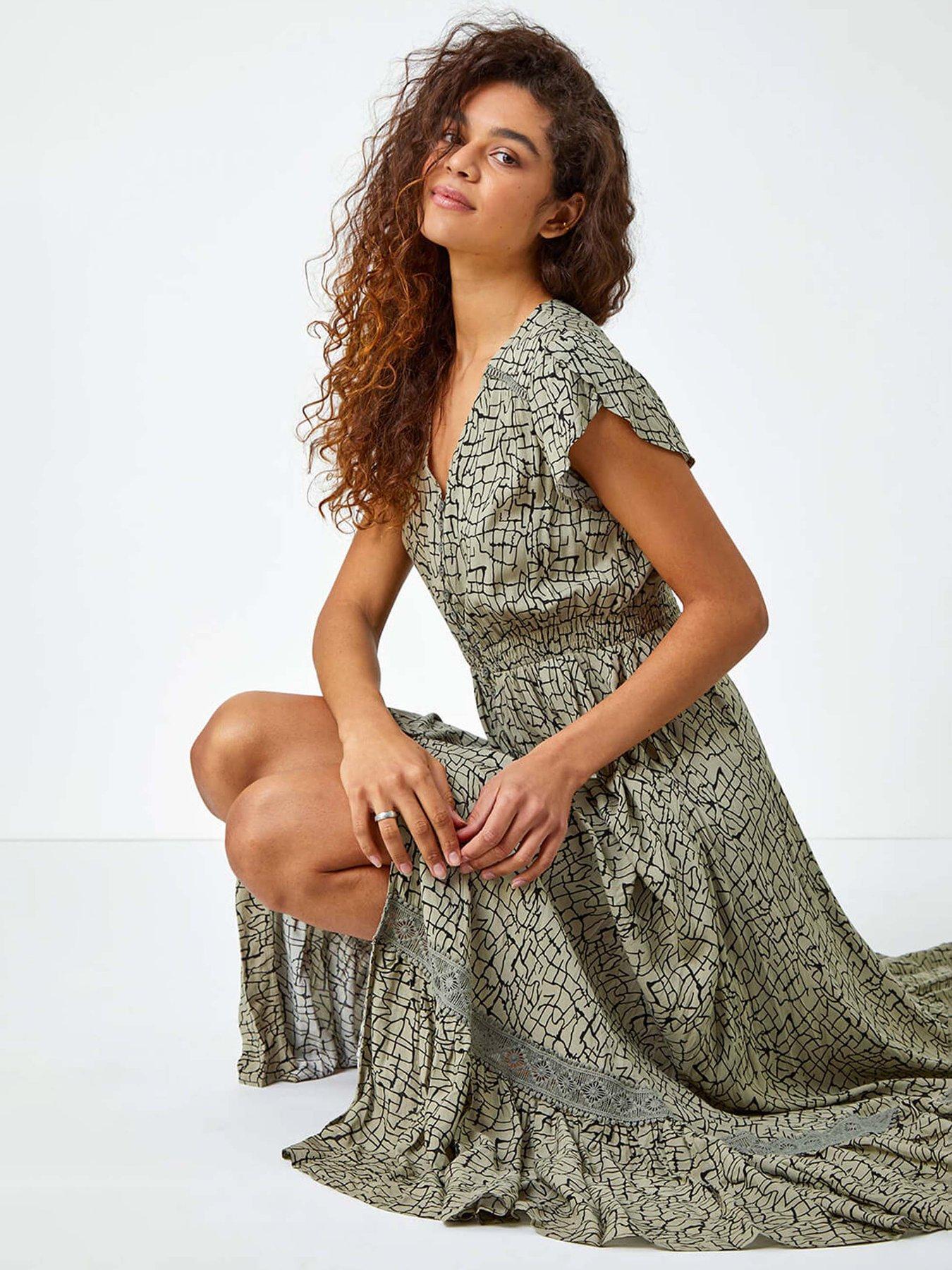 undefined Scribble Print Button Through Maxi Dress