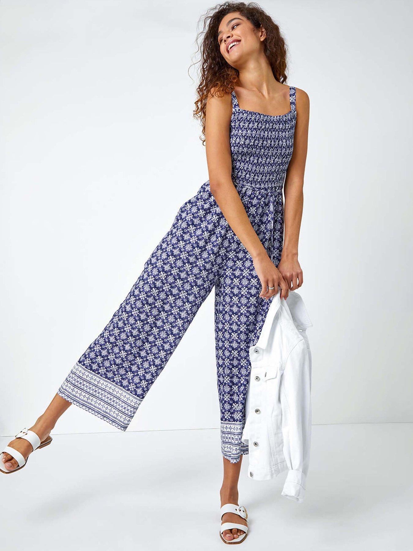 Image 1 of 5 of Roman Border Print Culotte Jumpsuit