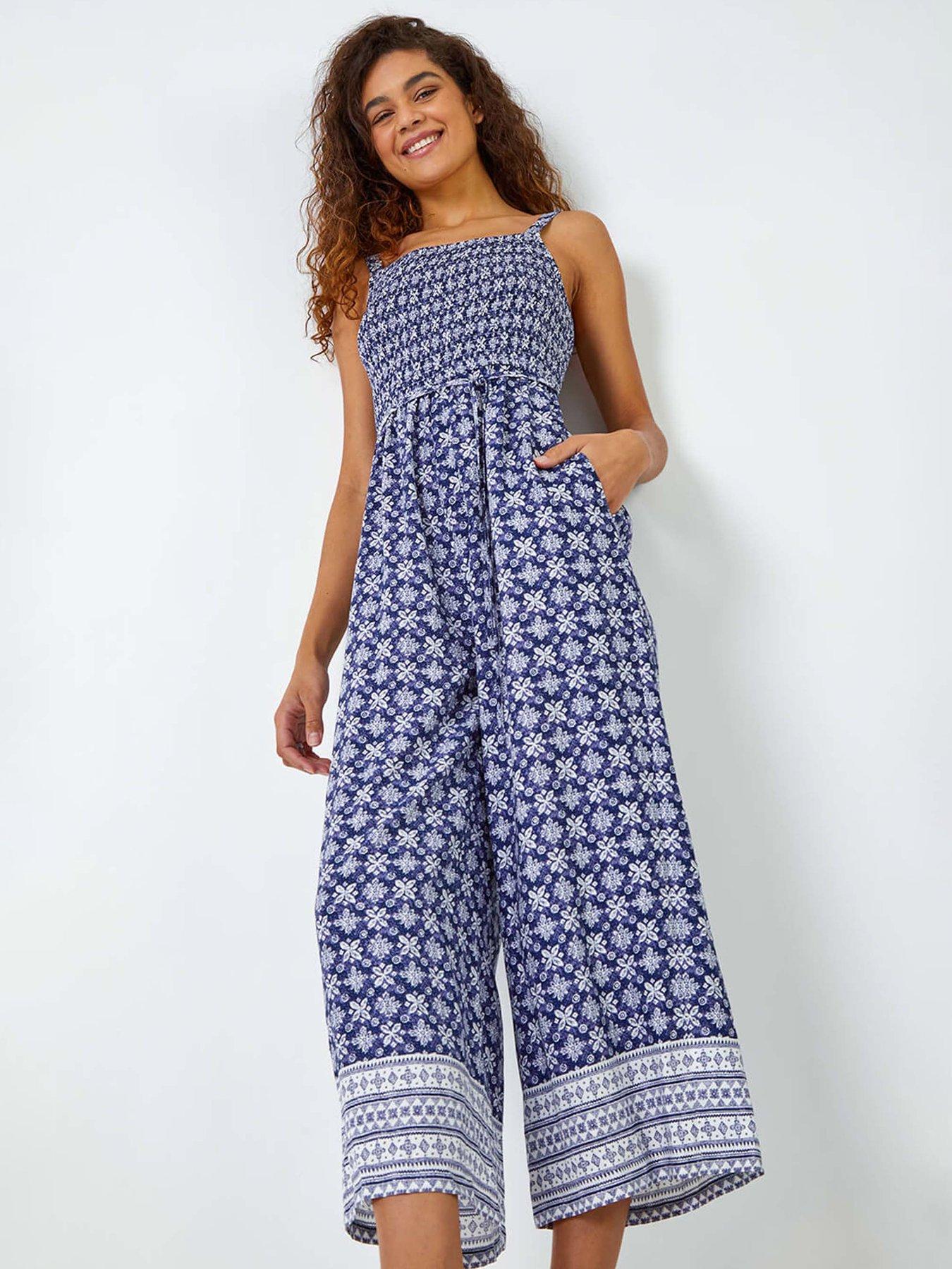 Image 3 of 5 of Roman Border Print Culotte Jumpsuit
