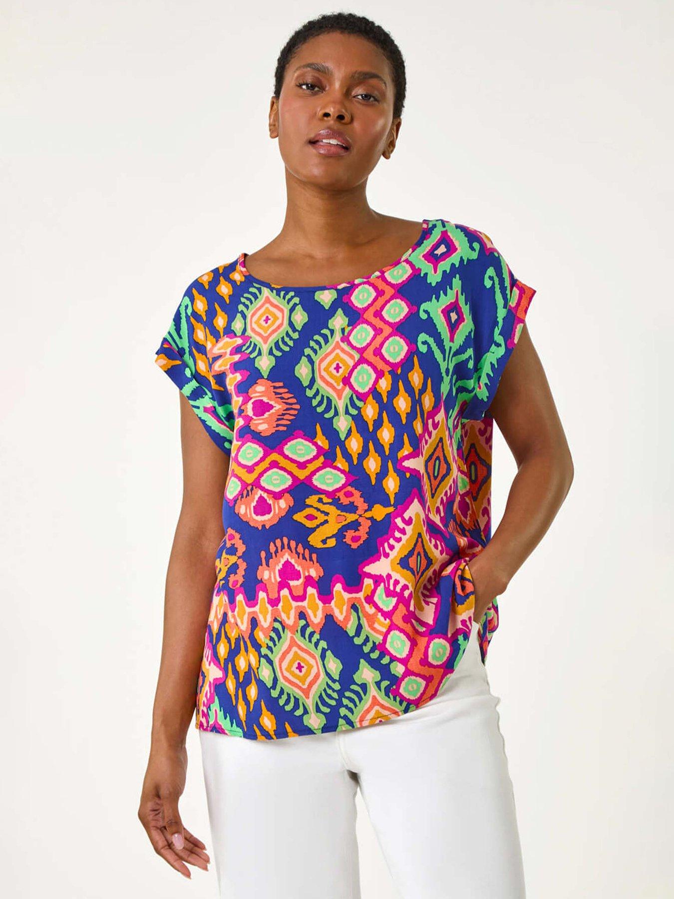 undefined Aztec Print Short Sleeve Top