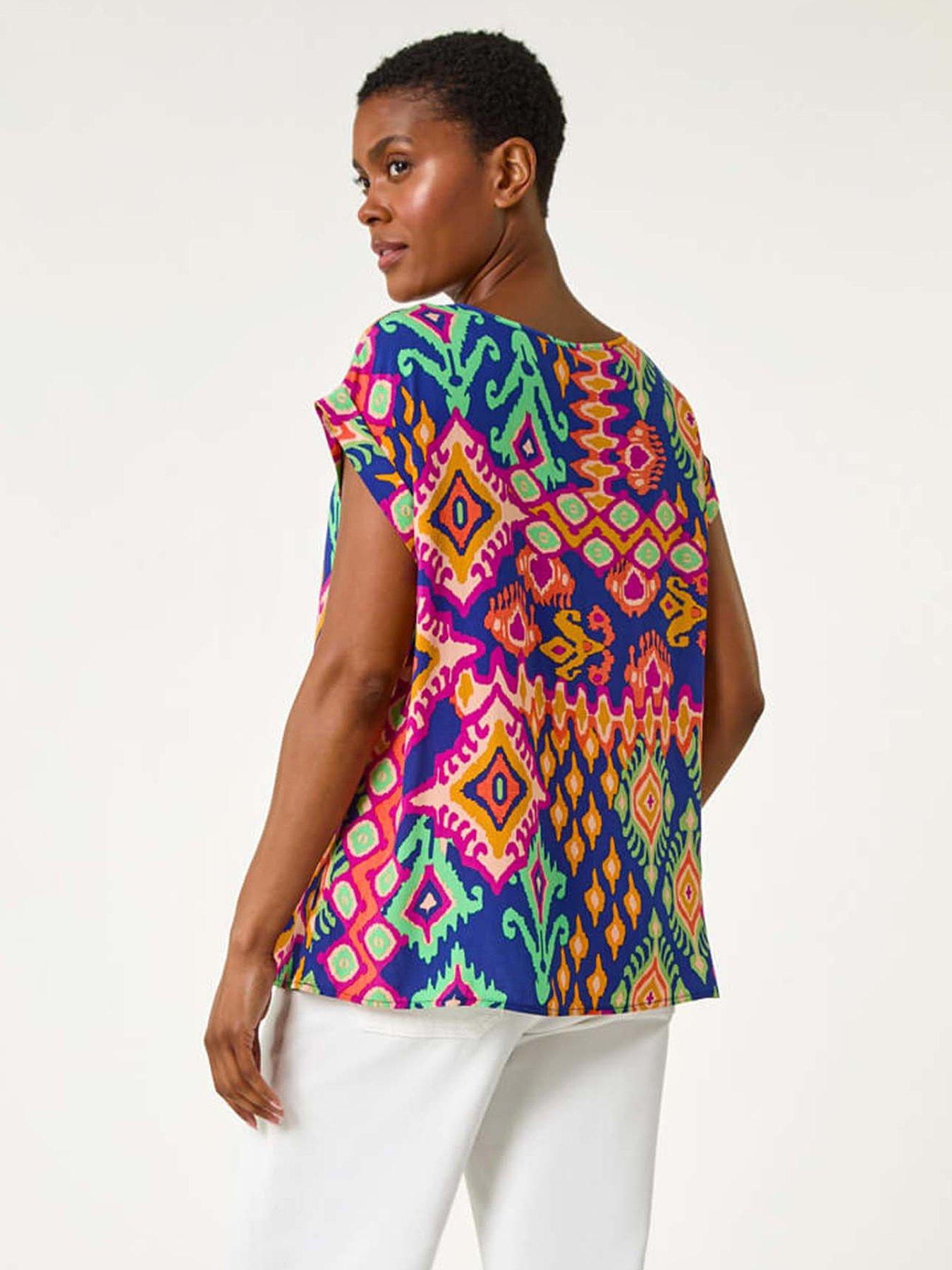 Image 2 of 5 of Roman Aztec Print Short Sleeve Top