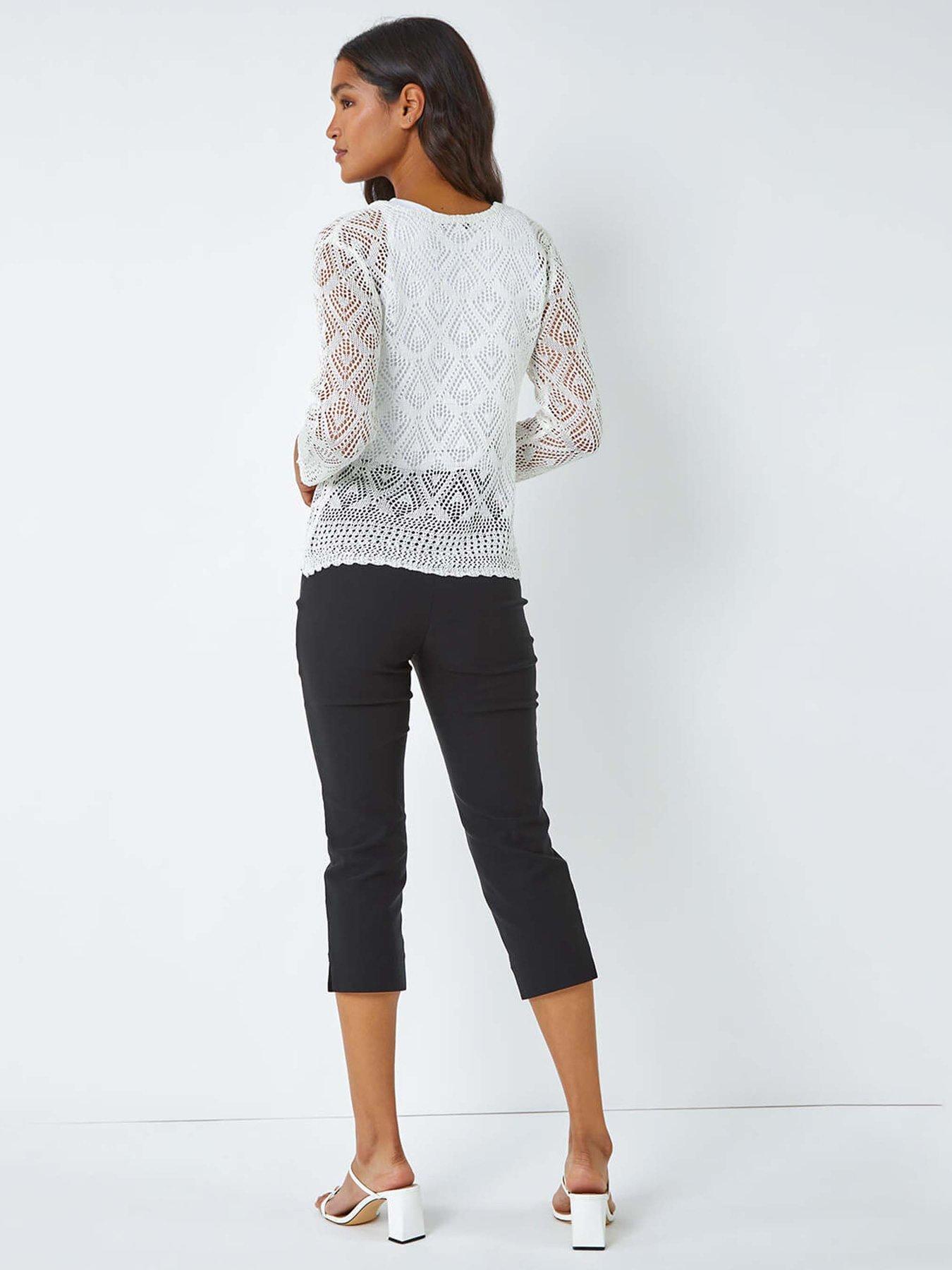 Image 2 of 5 of Roman Knitted Crochet Shimmer Shrug - White