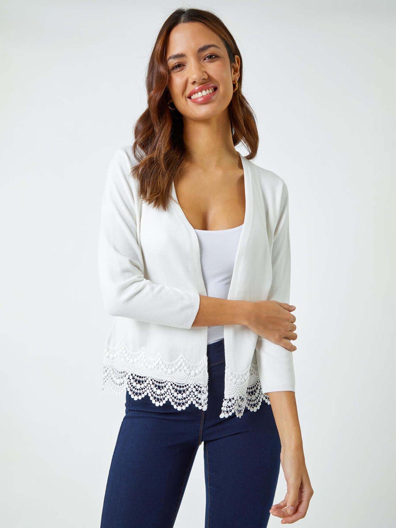 undefined Scalloped Lace Trim Knitted Shrug