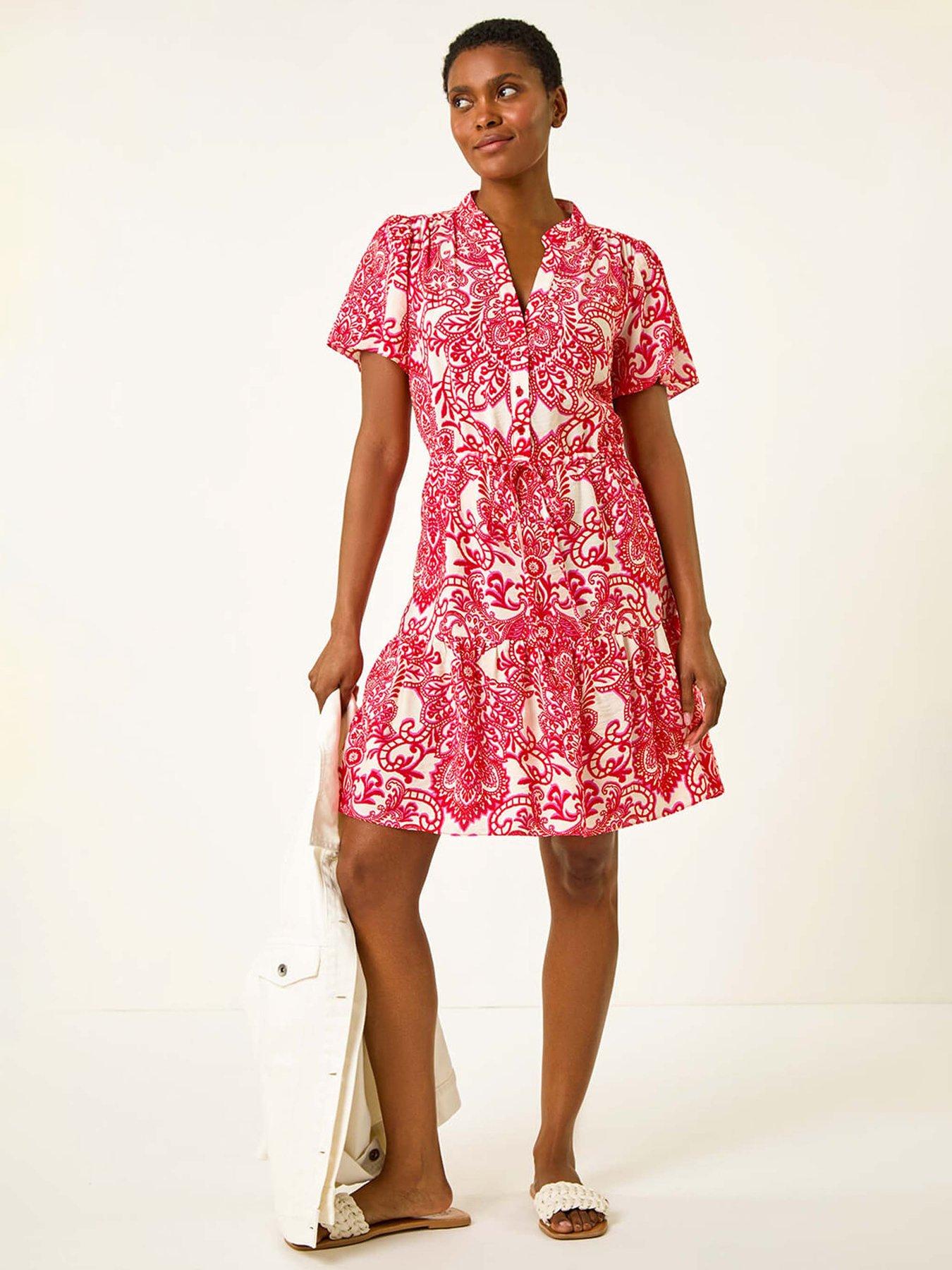 Image of Roman Floral Print Frill Hem Shirt Dress
