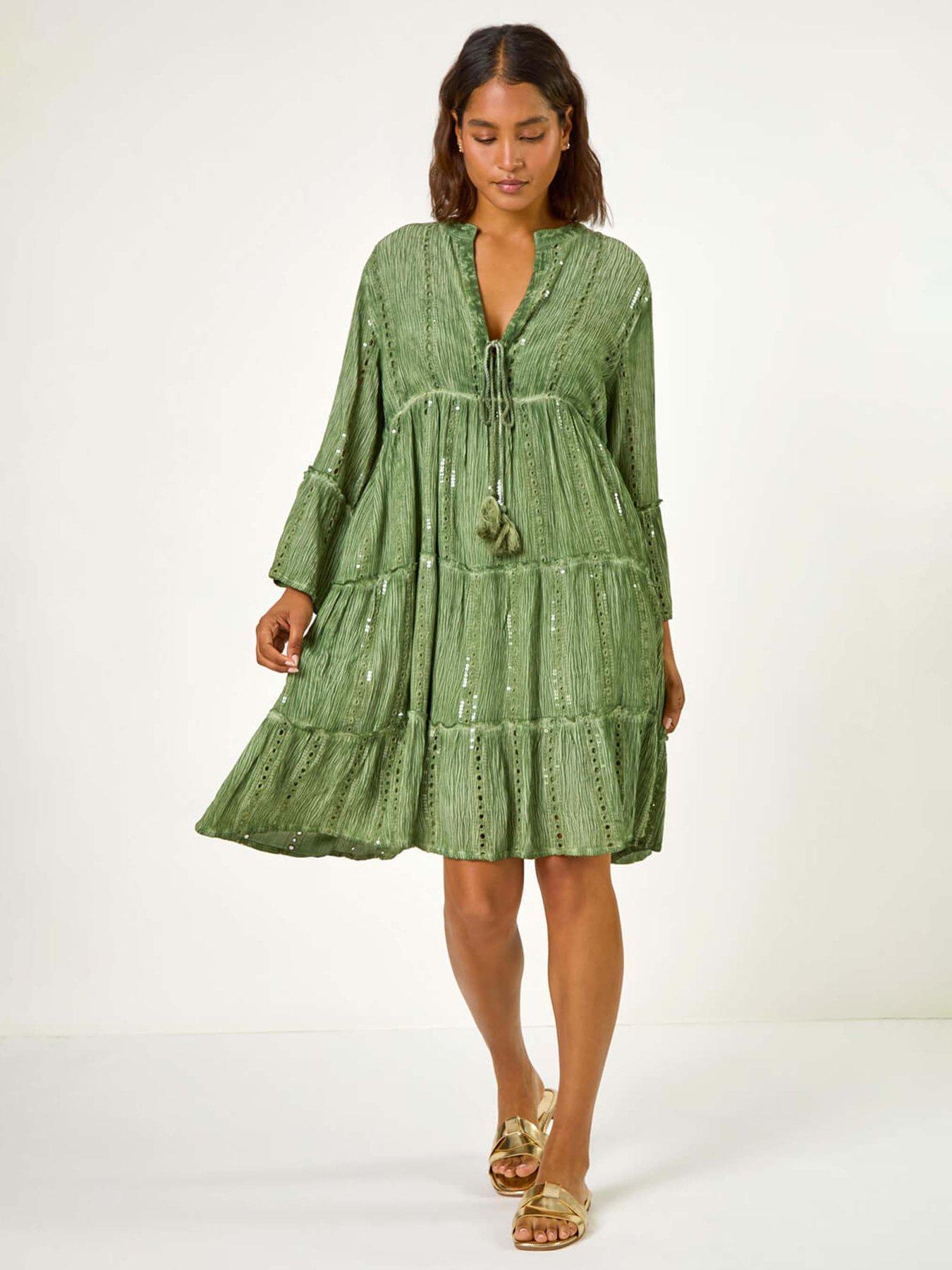 Image 1 of 5 of Roman Shimmer Tie Detail Smock Dress
