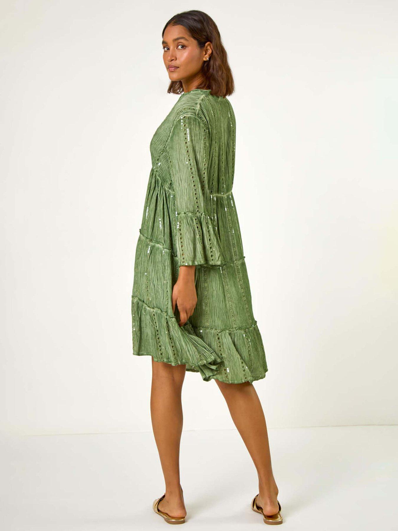 Image 2 of 5 of Roman Shimmer Tie Detail Smock Dress