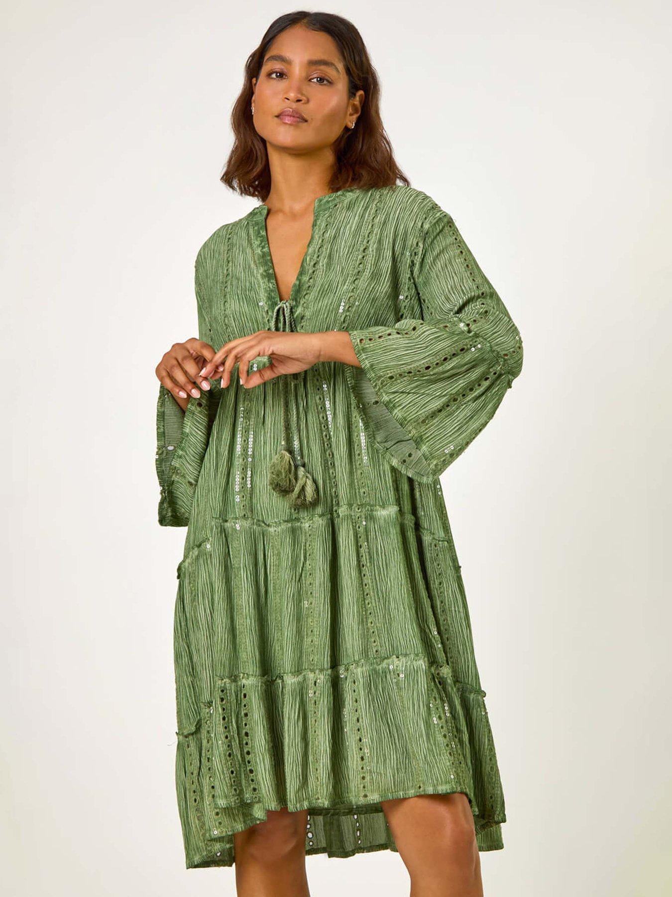 Image 3 of 5 of Roman Shimmer Tie Detail Smock Dress