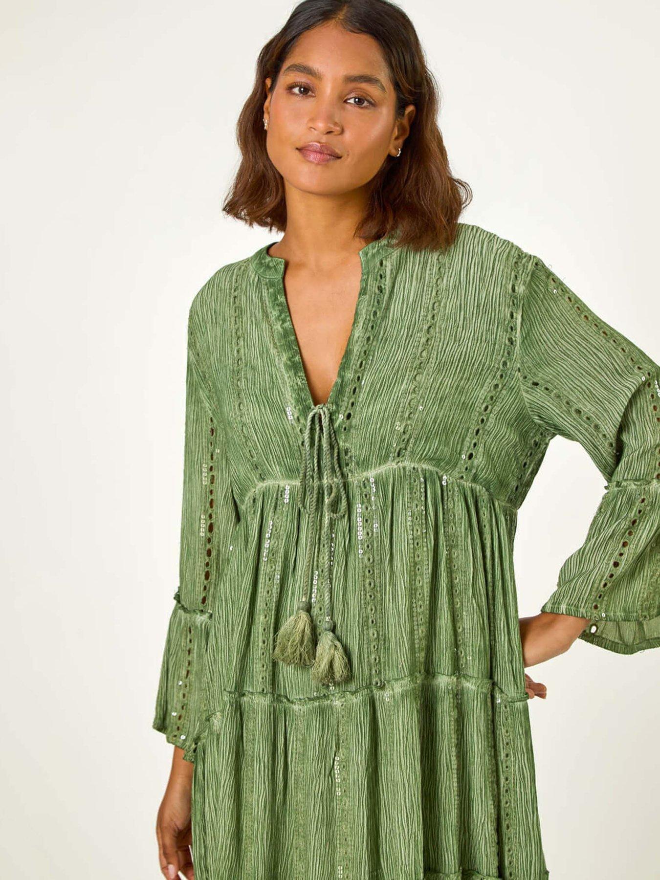 Image 4 of 5 of Roman Shimmer Tie Detail Smock Dress