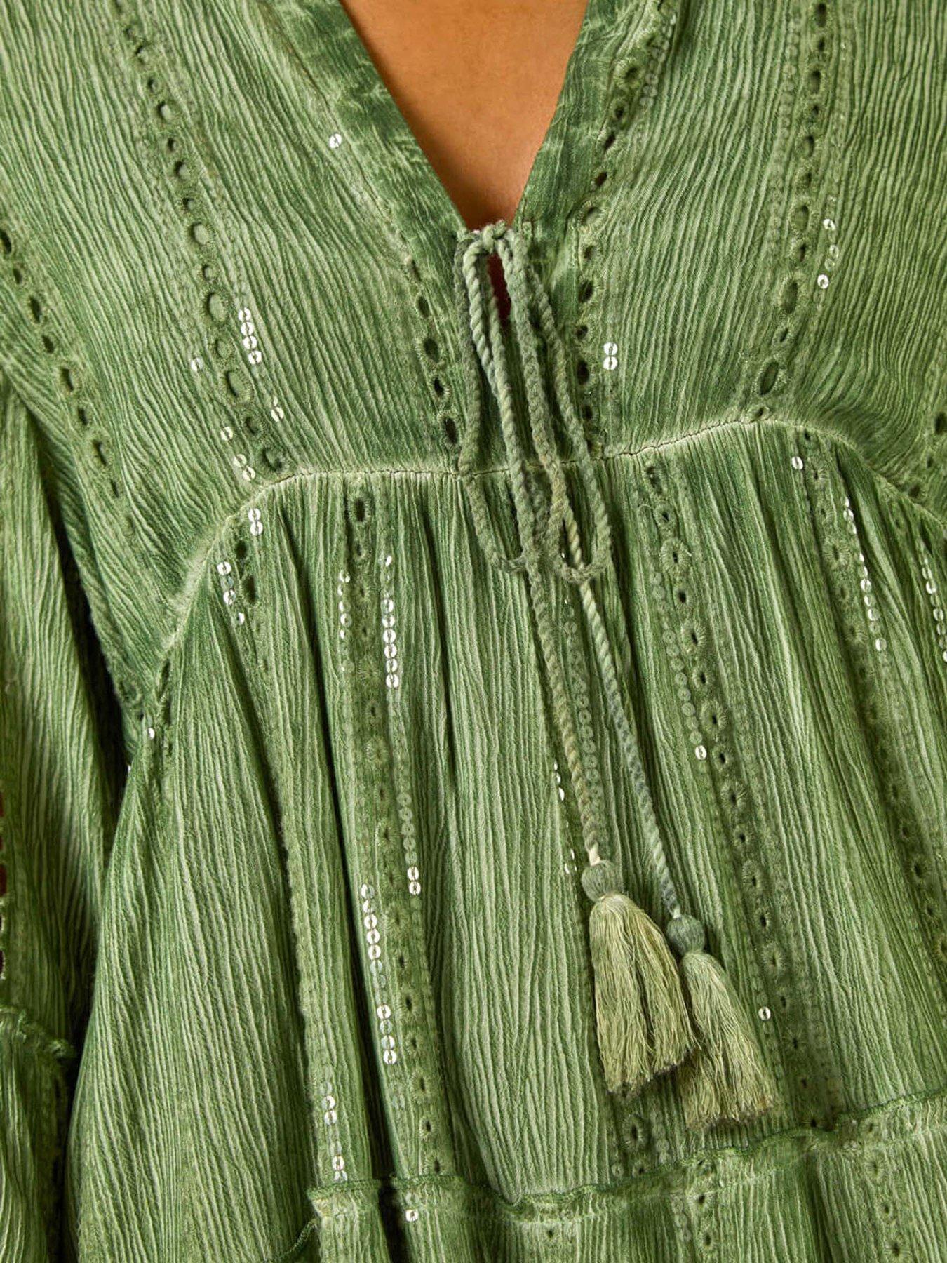 Image 5 of 5 of Roman Shimmer Tie Detail Smock Dress