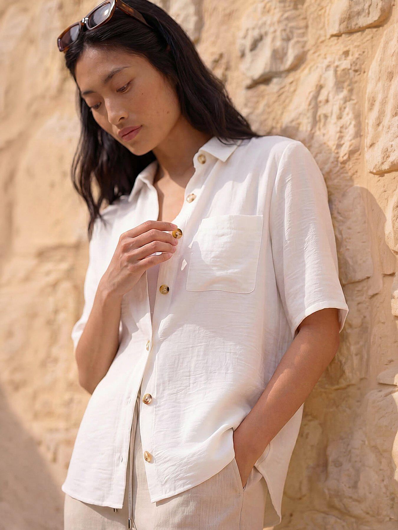 Roman Petite Button Up Pocket Shirt, White, Size 18, Women
